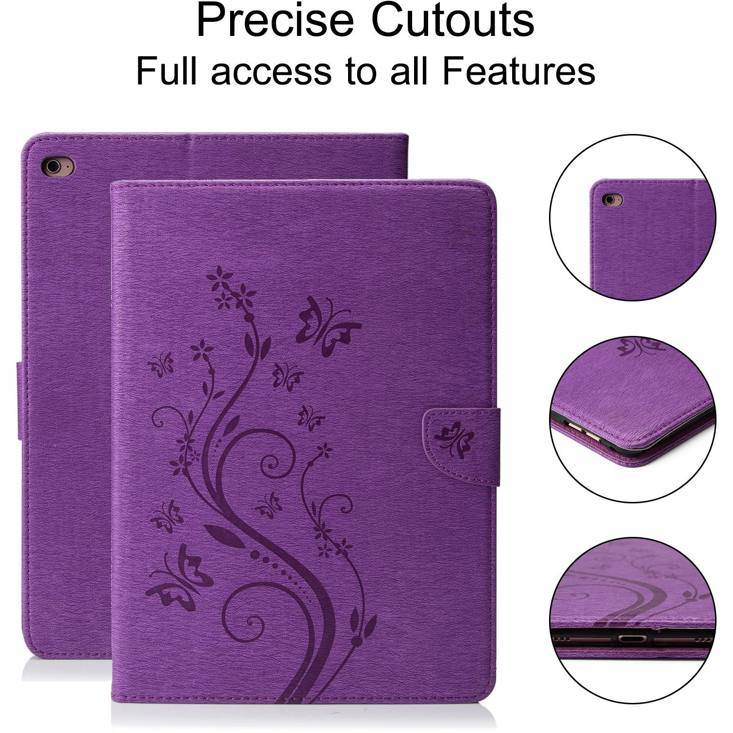 Dteck For Ipad 6Th/5Th Generation Case 9.7"" (2018/2017), Air 2/1 Case 9.7-Inch (2014/2013), Cute Butterfly Folio Case With Stand/Credit Card Slots, Slim Fit Thin Lightweight Pu Leather Cover (Purple)