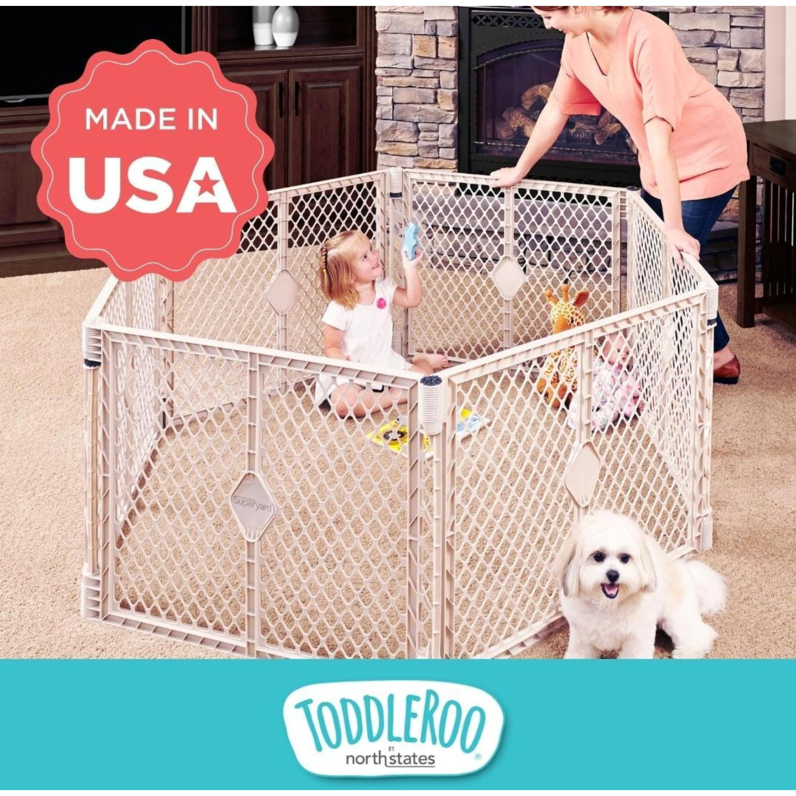 Toddleroo By North States Superyard 6 Panel Free Standing Play Yard, Indoor Or Outdoor Baby Playpen, Baby Gate. Made In Usa. 5.5 Feet Corner To Corner Play Pen (26"" Tall, Sand)