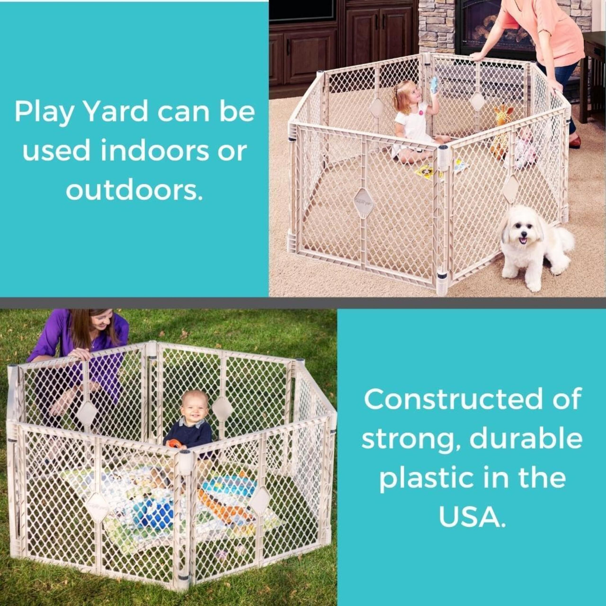 Toddleroo By North States Superyard 6 Panel Free Standing Play Yard, Indoor Or Outdoor Baby Playpen, Baby Gate. Made In Usa. 5.5 Feet Corner To Corner Play Pen (26"" Tall, Sand)