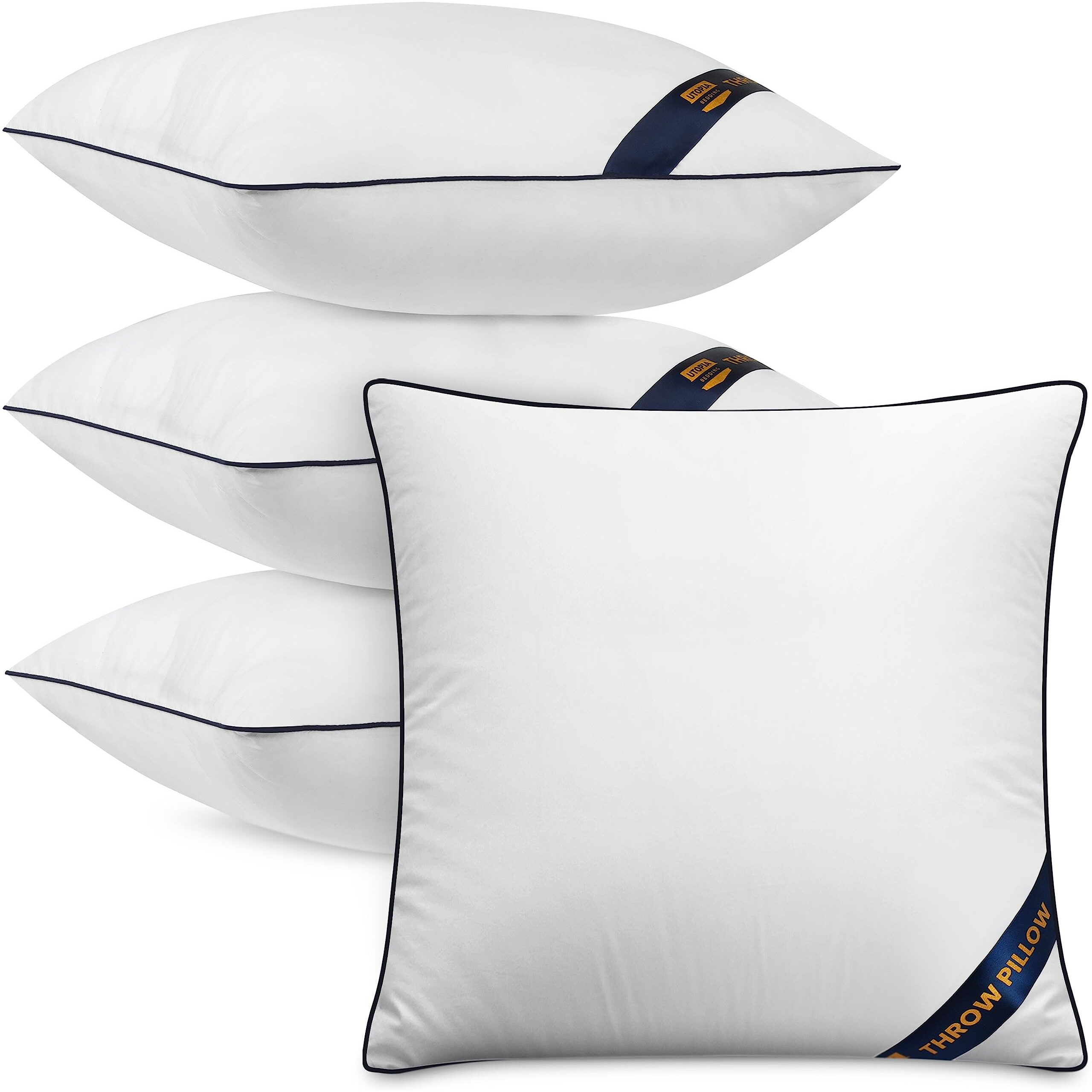 Utopia Bedding Throw Pillow Inserts (Pack Of 4, White), 18 X 18 Inches Decorative Indoor Pillows For Sofa, Bed, Couch, Cushion Sham Stuffer