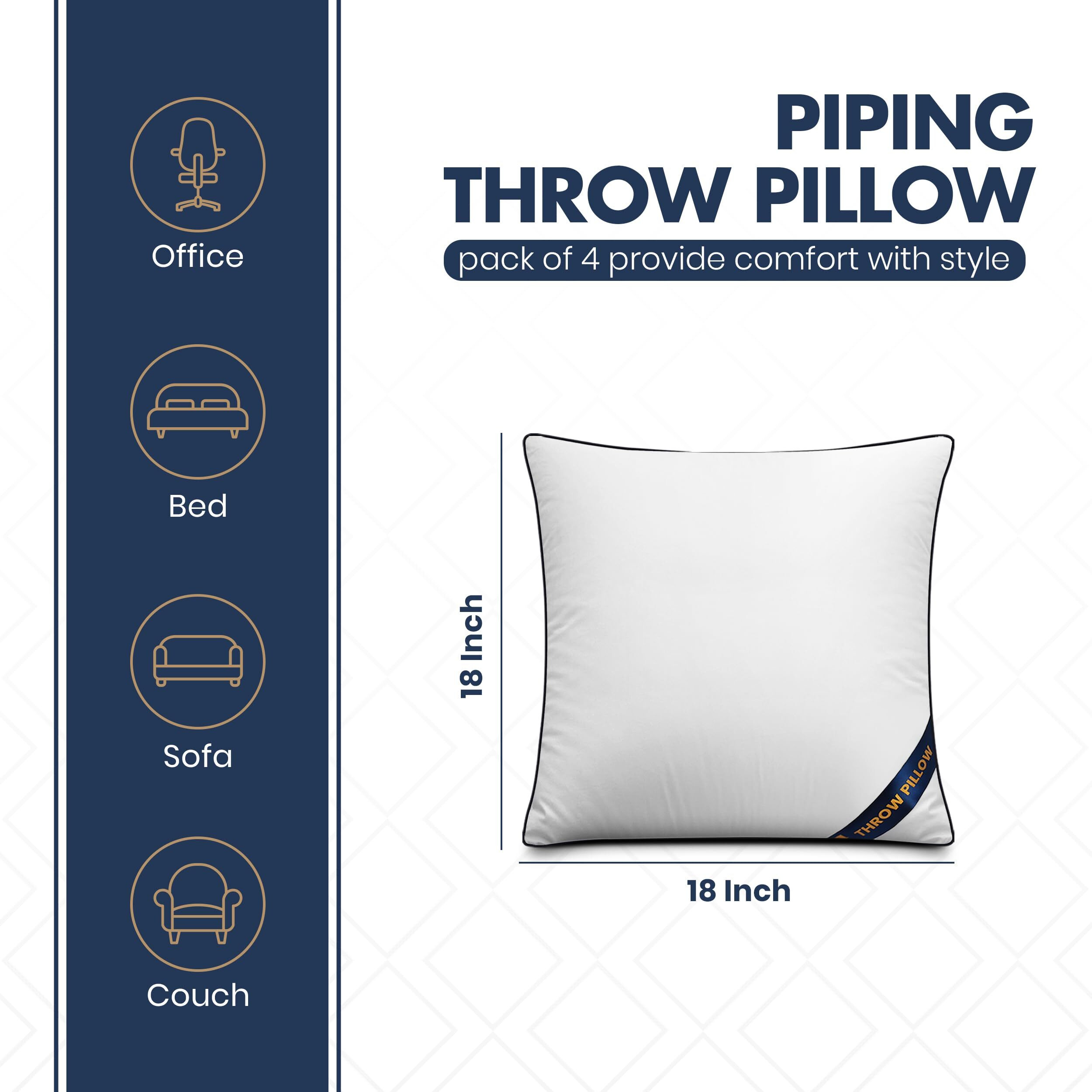 Utopia Bedding Throw Pillow Inserts (Pack Of 4, White), 18 X 18 Inches Decorative Indoor Pillows For Sofa, Bed, Couch, Cushion Sham Stuffer