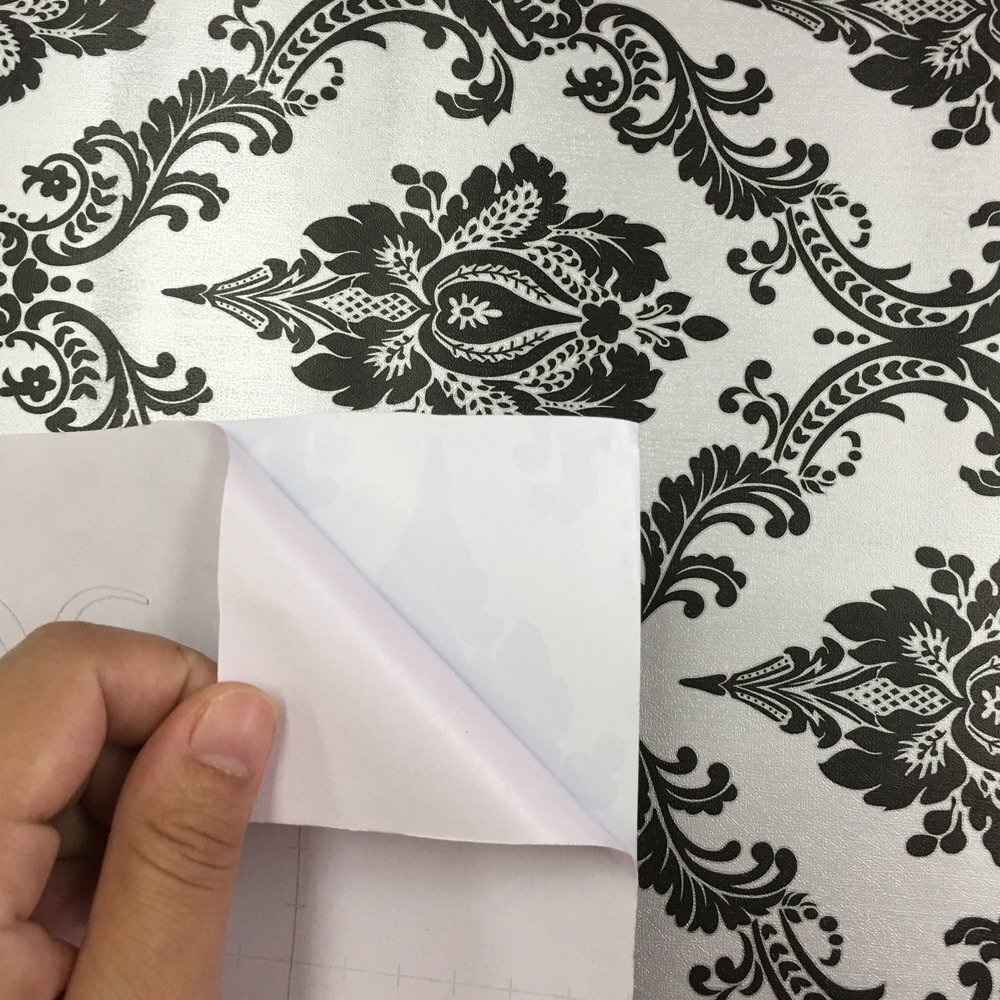 Yifely Retro Black Damask Furniture Paper Self-Adhesive Shelf Liner Light Grey Table Dresser Decor Sticker 17.7 Inch By 9.8 Feet