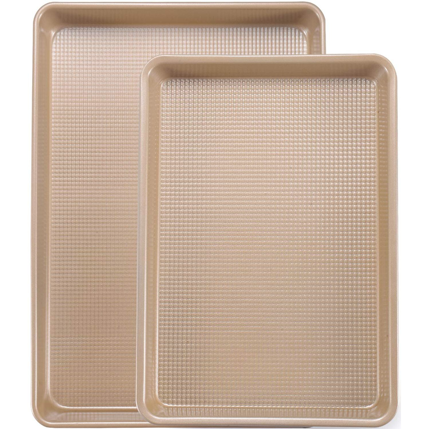 Joho Baking Cookie Sheet Baking Pan Set, Professional Baking Sheet For Oven Nonstick, 2 Piece Bakeware Set, 9X13In,10X15In, Textured, Gold