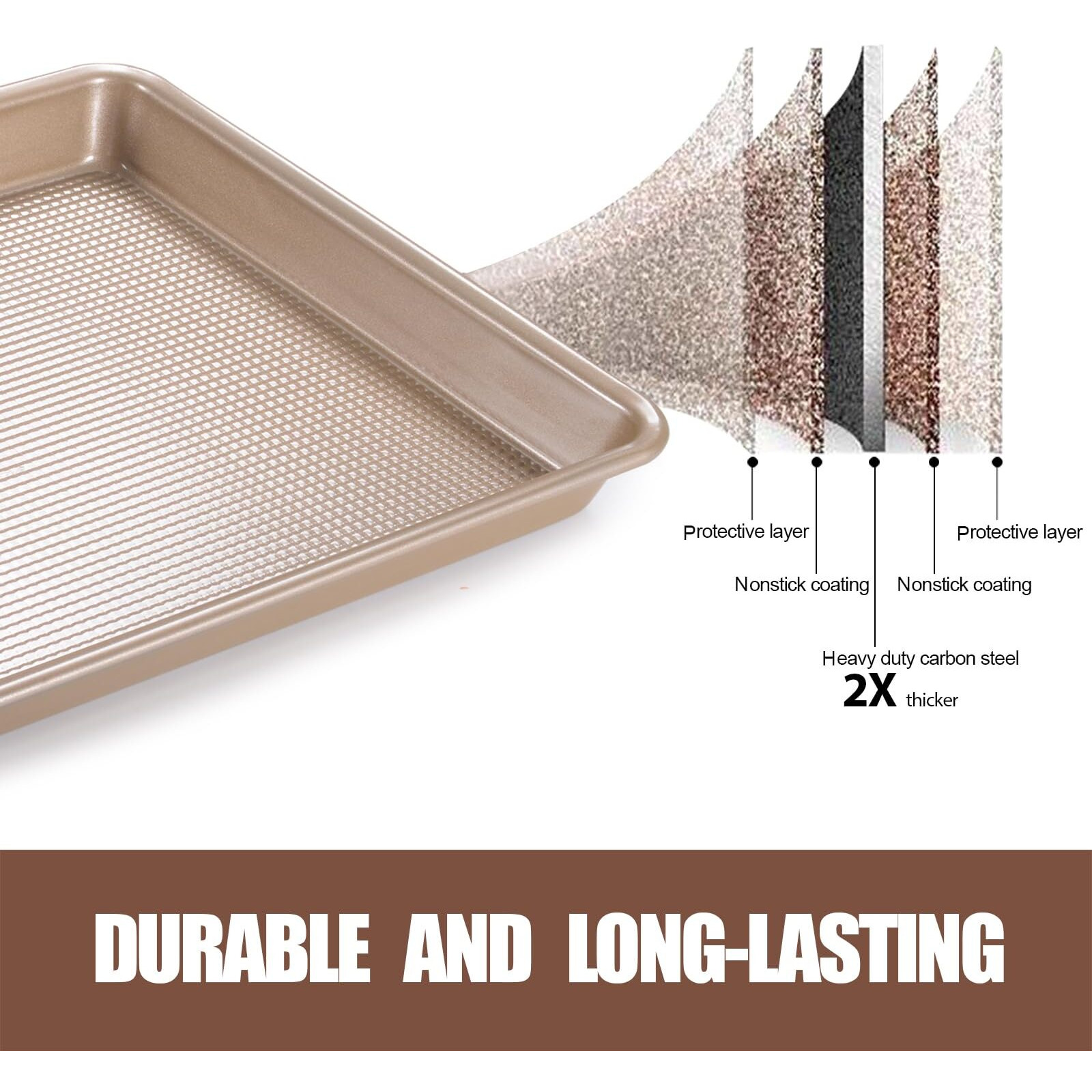 Joho Baking Cookie Sheet Baking Pan Set, Professional Baking Sheet For Oven Nonstick, 2 Piece Bakeware Set, 9X13In,10X15In, Textured, Gold