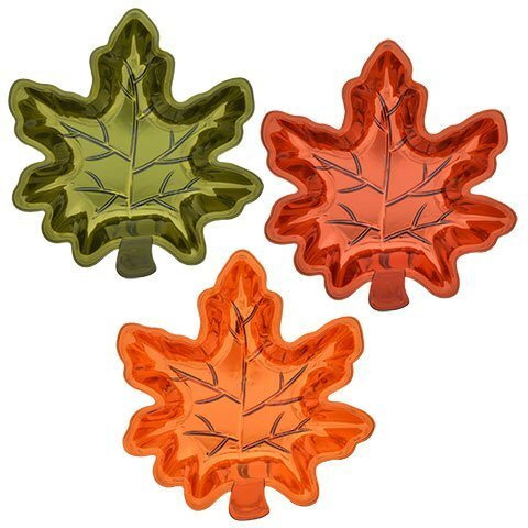 Fall Harvest Metallic Plastic Leaf Shaped Snack Trays (Set Of 3)