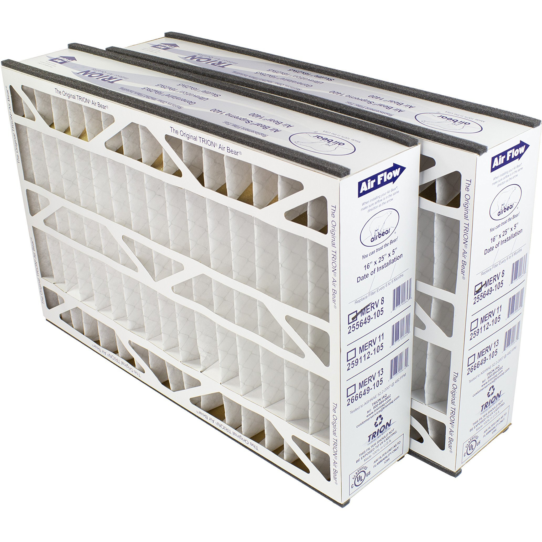 Trion Air Bear 255649-105 (2-Pack) - 16    X 25    X 5    Pleated Air Filter, Merv 8