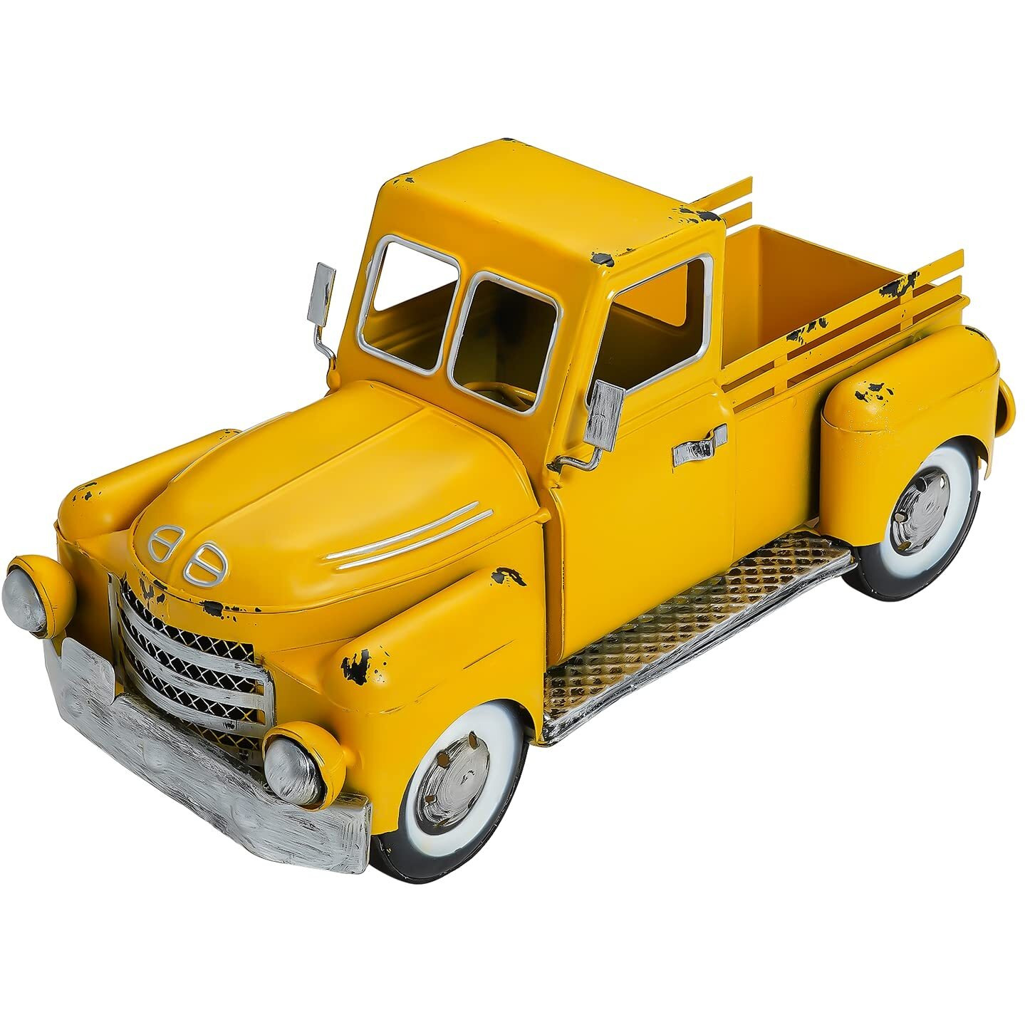 Flhjyf Farmhouse Yellow Truck Metal Decor,Vintage Outdoor Iron Truck Decor, Rustic Pick-Up Planter,Antique Car Decoration,Desktop Wine Rack Stand,Decorative Tabletop Storage