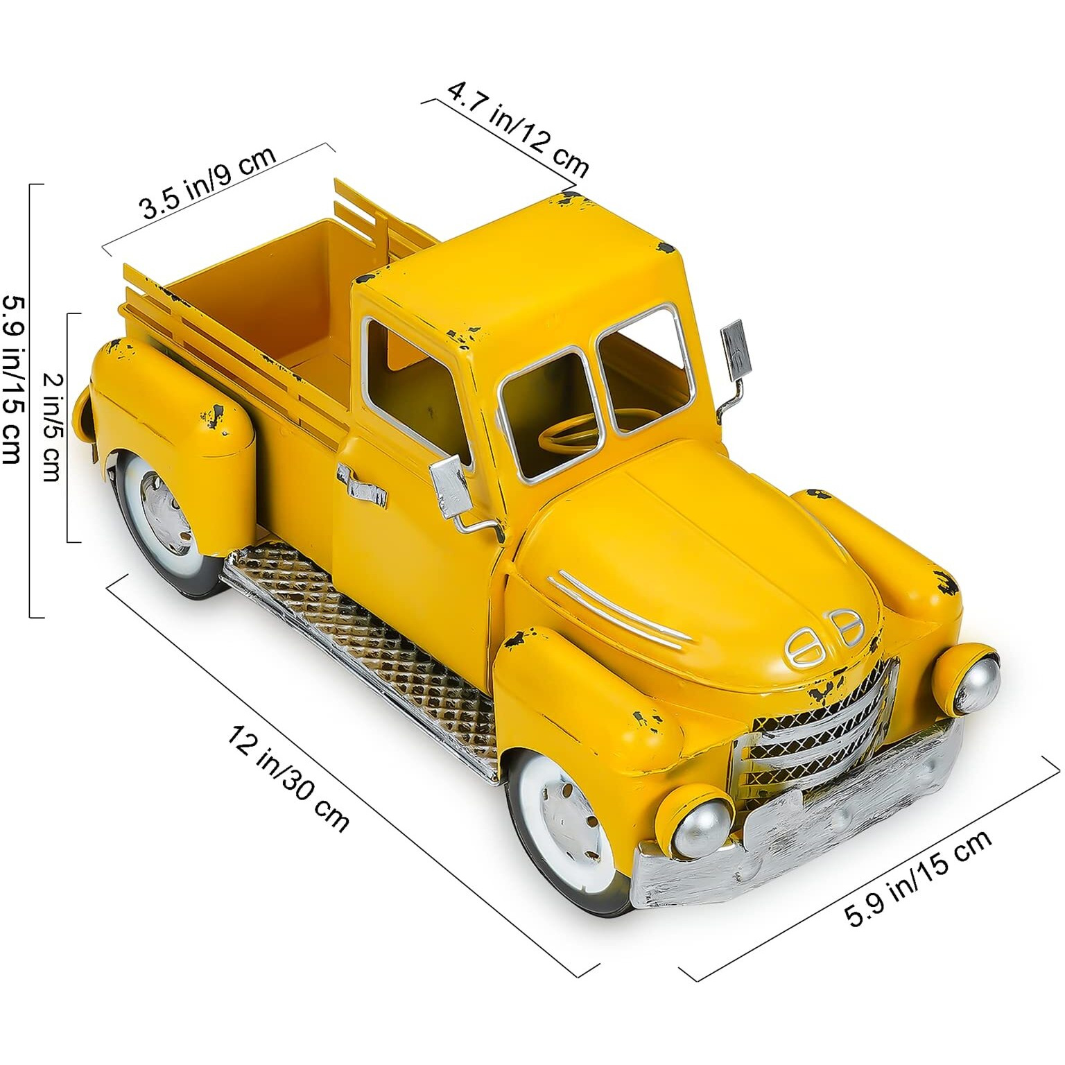Flhjyf Farmhouse Yellow Truck Metal Decor,Vintage Outdoor Iron Truck Decor, Rustic Pick-Up Planter,Antique Car Decoration,Desktop Wine Rack Stand,Decorative Tabletop Storage