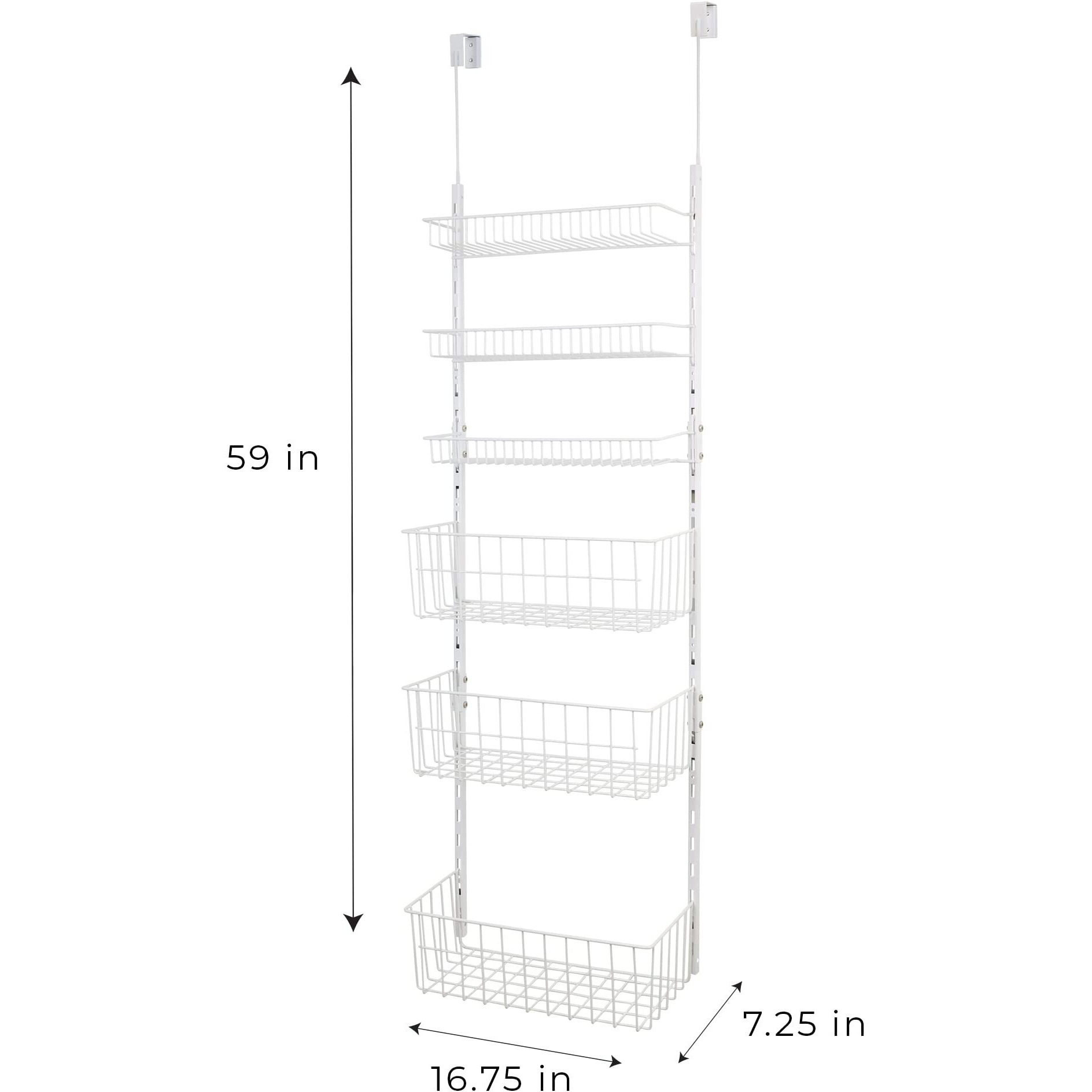 Smart Design Over The Door Pantry Organizer Rack With 6 Adjustable Shelves - Steel Metal Wire Baskets And Frame - Hanging - Wall Mountable - Cans, Spice, Storage, Closet, Bathroom, Kitchen - White