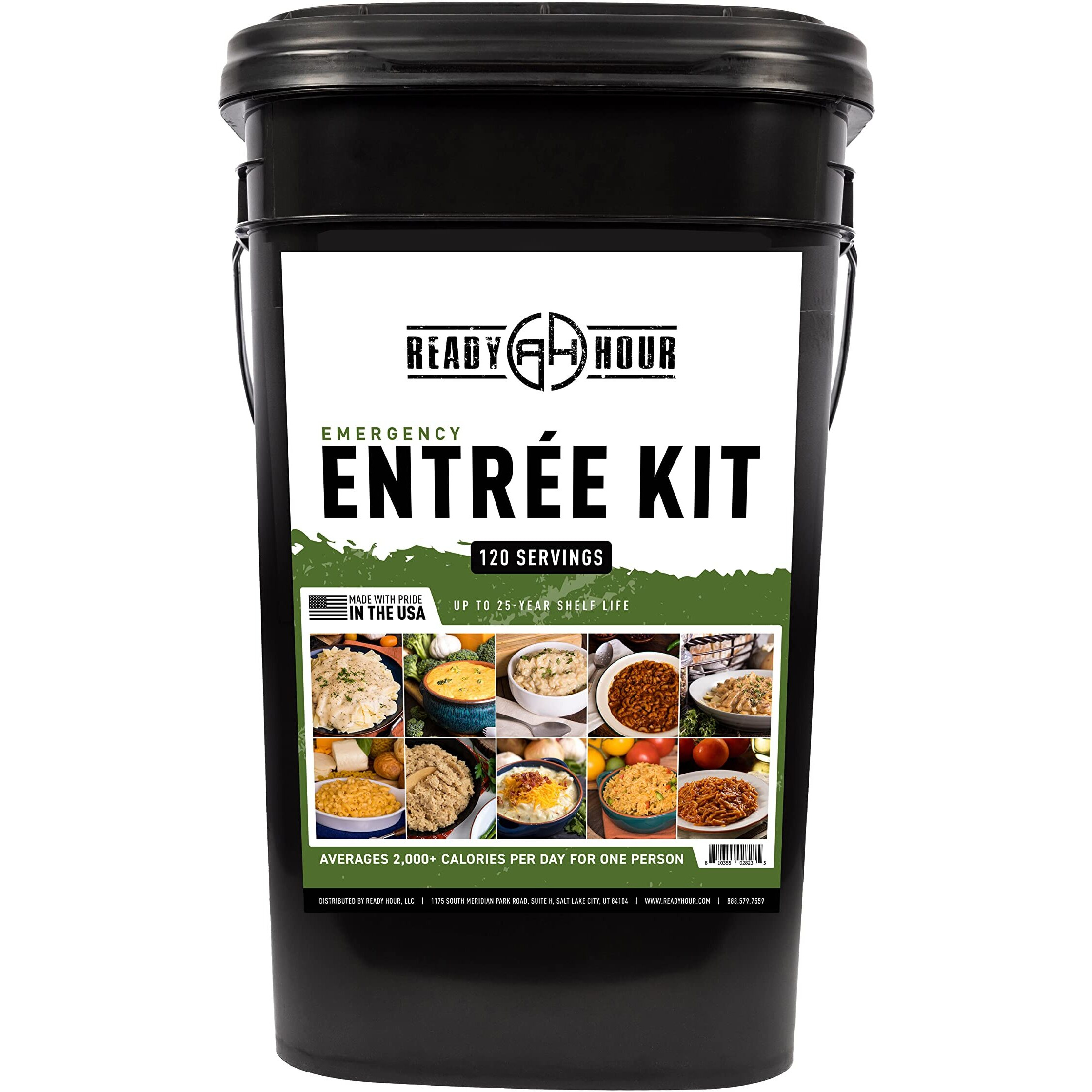 Ready Hour, Emergency Meal Entr  Es, Real Non-Perishable Meals, 25-Year Shelf Life, Portable Flood-Safe Container, 120 Servings