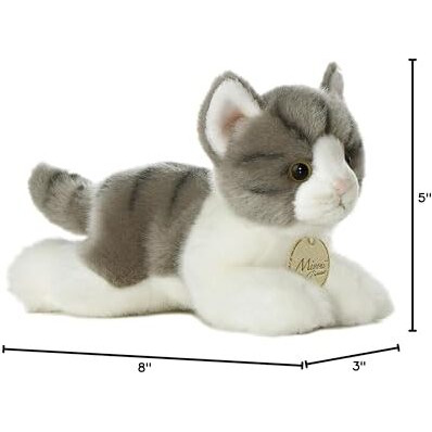 Aurora Adorable Miyoni Grey Tabby Cat Stuffed Animal - Lifelike Detail - Cherished Companionship - 8 Inches