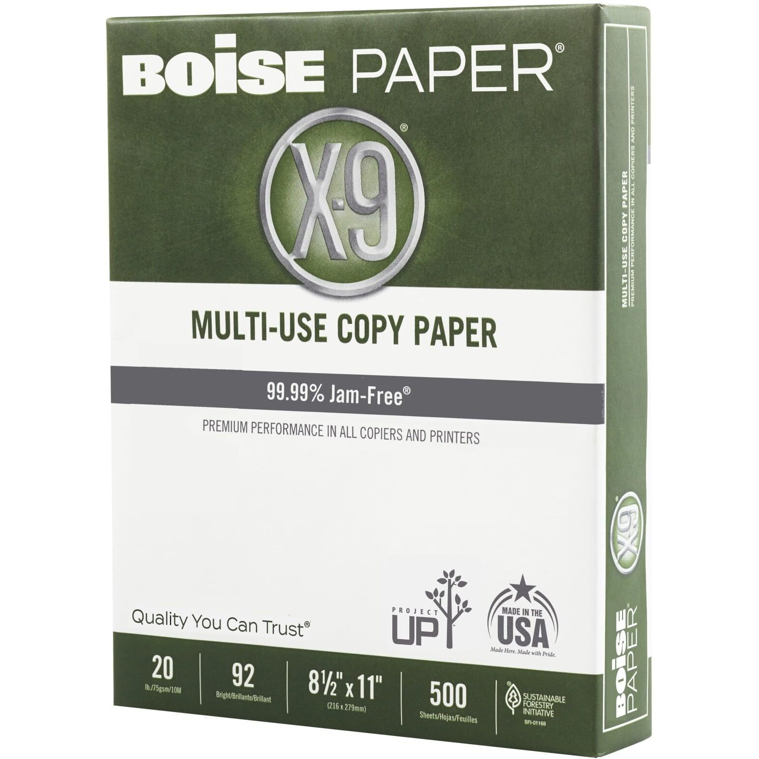 Boise X-9 Multipurpose Paper, 92 Bright, 8 1/2"" X 11"" Letter Size, 20 Lb, 500 Sheets Ream
