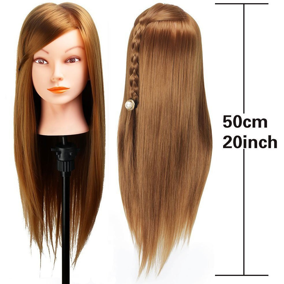 Mannequin Head With Hair, Beauty Star Doll Head For Hair Styling, 20 Inch Long Gold Syntheic Hair Cosmetology Manikin Training Head Model, Hairdressing Practice Head With Clamp Stand And Braiding Kit