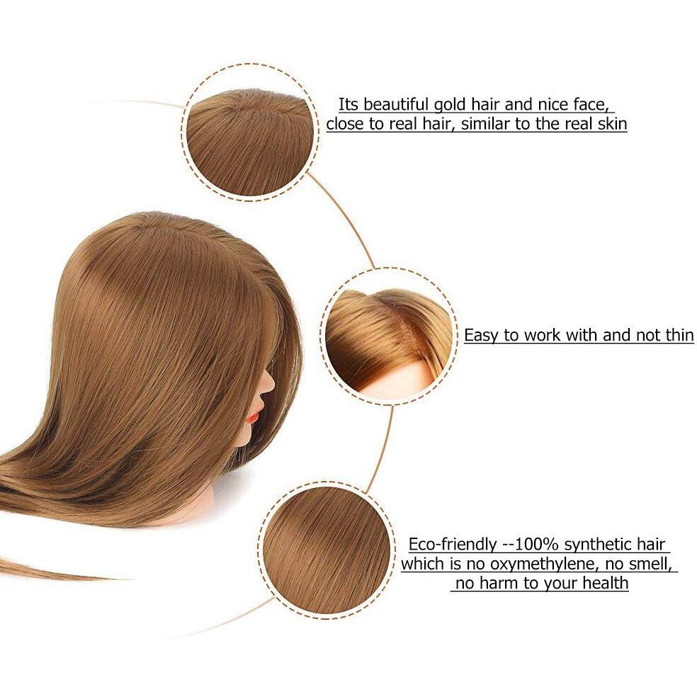 Mannequin Head With Hair, Beauty Star Doll Head For Hair Styling, 20 Inch Long Gold Syntheic Hair Cosmetology Manikin Training Head Model, Hairdressing Practice Head With Clamp Stand And Braiding Kit