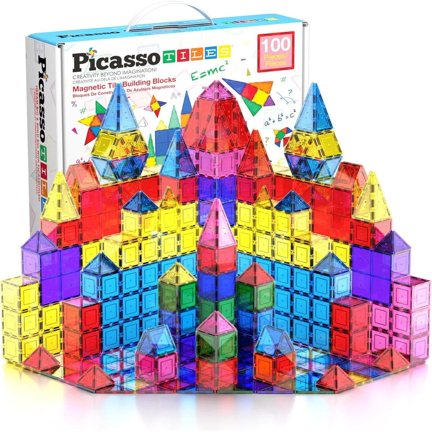 Picassotiles 100 Piece Magnetic Playboards Tiles Set Magnet Toys For Toddlers Stem Building Blocks Sensory Creative Kids Manipulative Preschool Learning Construction Toy Ages 3+ Boys Girls - Pt100