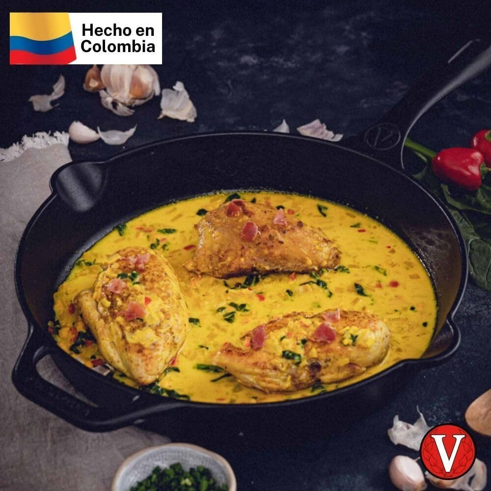 Victoria Cast Iron Skillet Large Frying Pan With Helper Handle Seasoned With 100% Kosher Certified Non-Gmo Flaxseed Oil, 12 Inch, Black