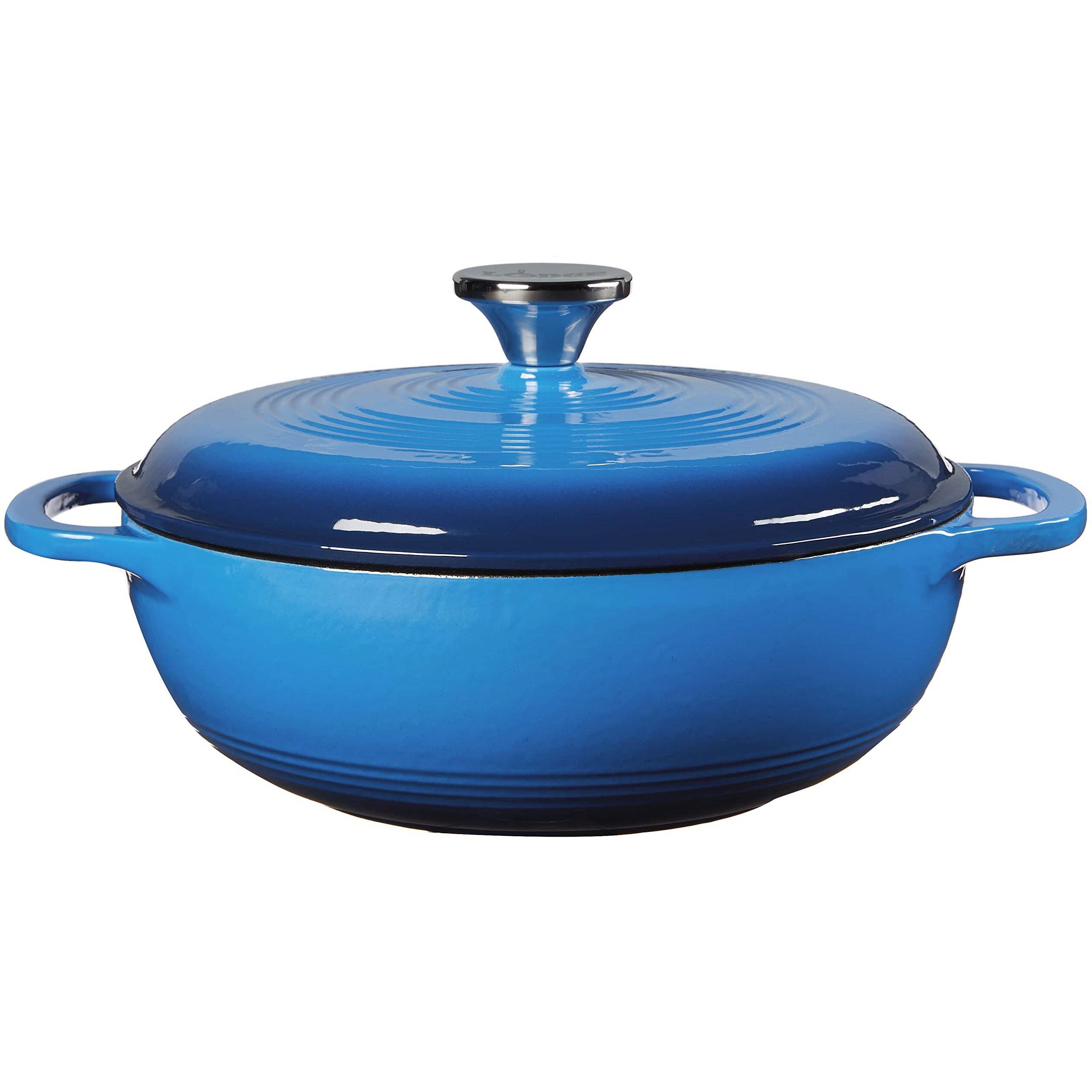 Lodge 3 Quart Enameled Cast Iron Dutch Oven With Lid - Dual Handles - Oven Safe Up To 500 F Or On Stovetop - Use To Marinate, Cook, Bake, Refrigerate And Serve - Caribbean Blue