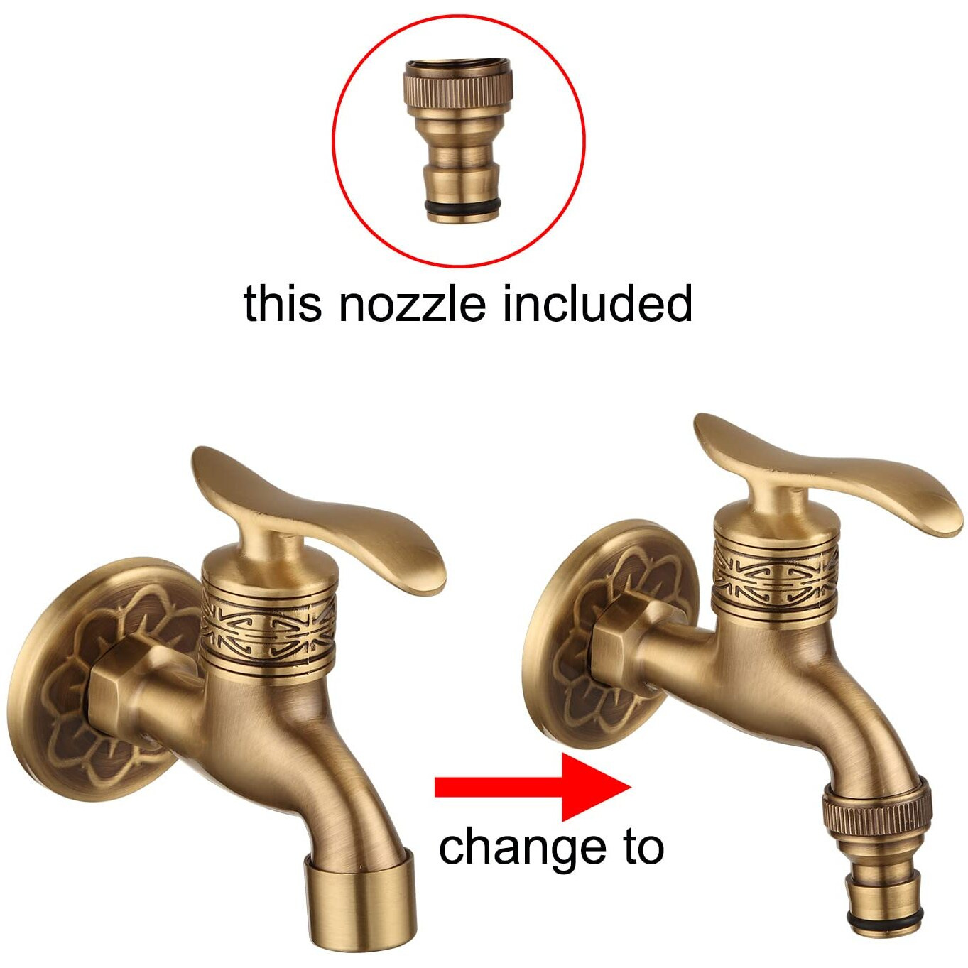 Toliwel Antique Brass Garden Outdoor Faucet Bathroom Wall Mount Water Decorative Hose Single Cold Tap G 1/2 Inch Connection Spigot