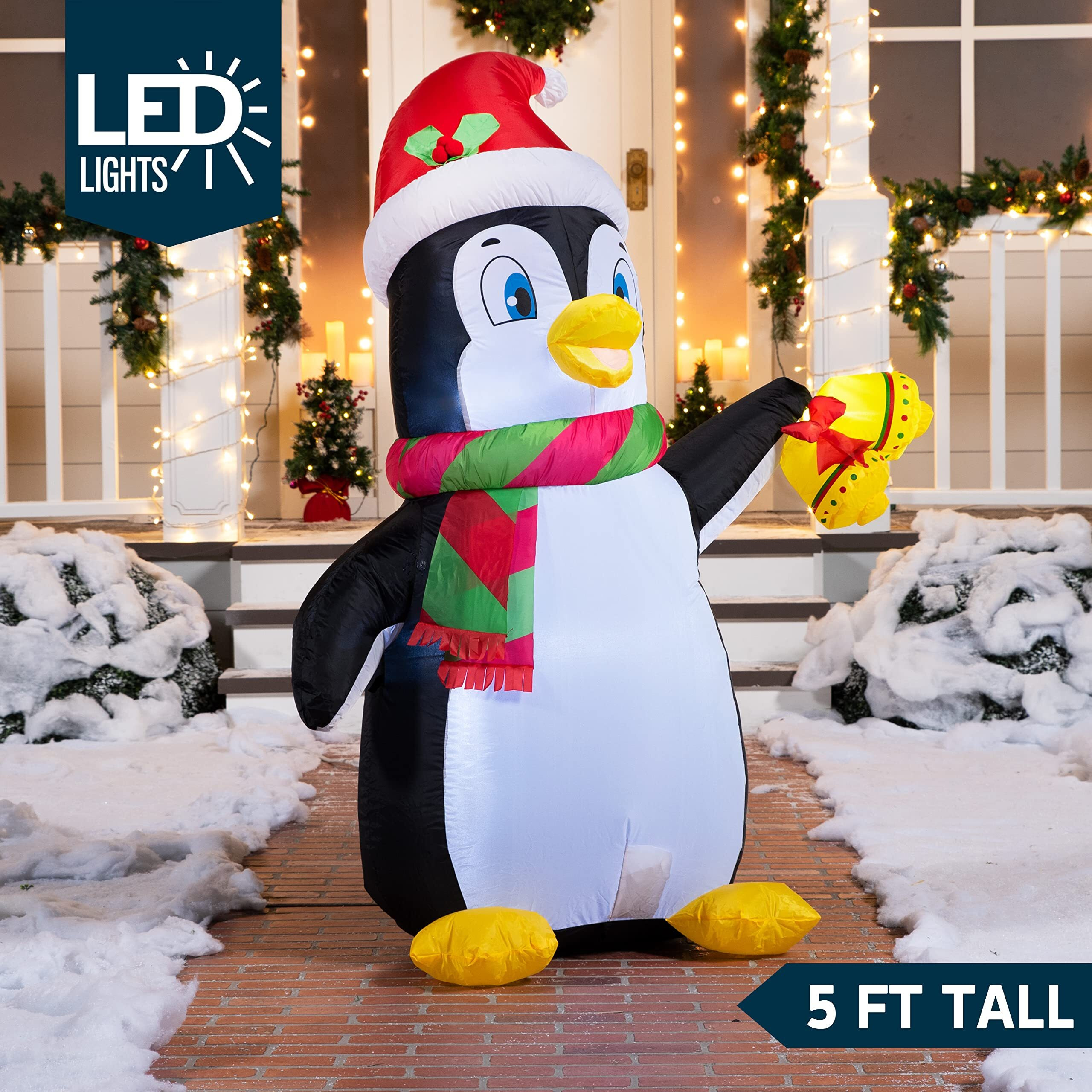 Joiedomi 5 Ft Christmas Inflatable Penguin Decoration, Blow Up Yard Decoration Holiday Life-Size With Built-In Leds For Christmas Party Indoor, Outdoor, Yard, Garden, Lawn D  Cor