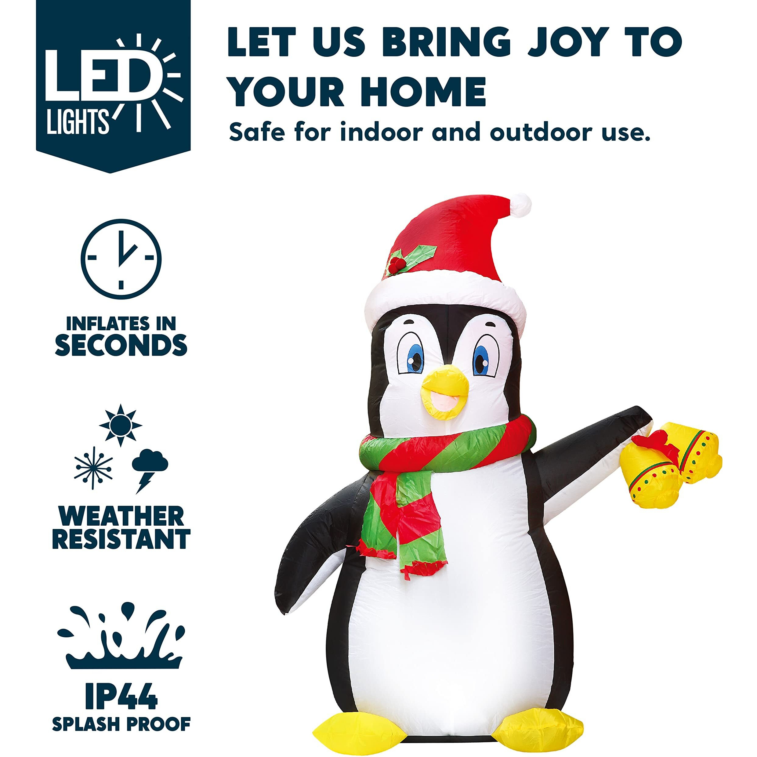 Joiedomi 5 Ft Christmas Inflatable Penguin Decoration, Blow Up Yard Decoration Holiday Life-Size With Built-In Leds For Christmas Party Indoor, Outdoor, Yard, Garden, Lawn D  Cor