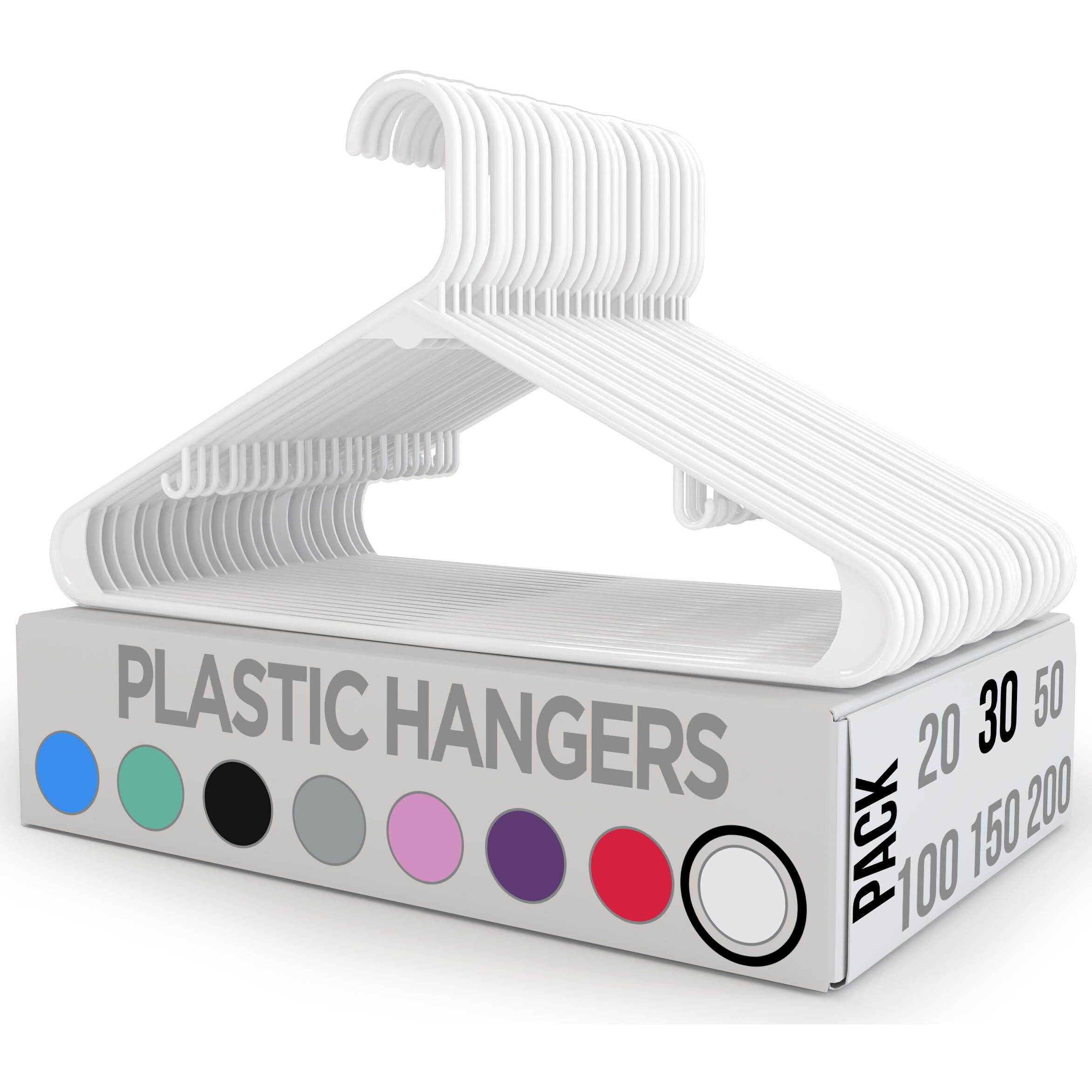 Utopia Home Plastic Hangers 30 Pack - Clothes Hanger With Hooks - Durable & Space Saving Coat Hanger - Heavy Duty White Hangers - Skirt Hangers