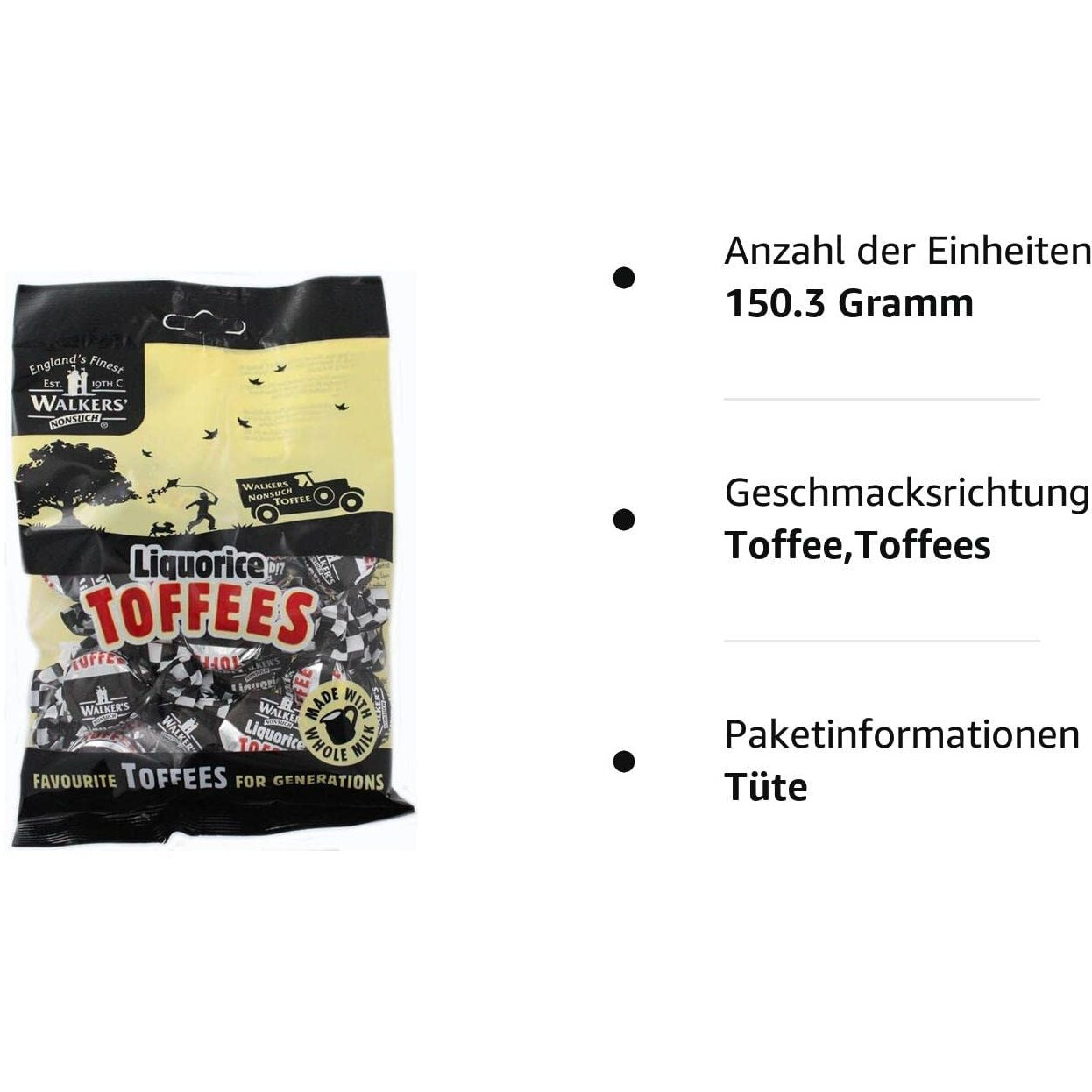 Walkers' Nonsuch Liquorice Toffees | With Condensed Milk & Black Treacle | Imported From The Uk | Traditional British Candy | Old Fashioned Licorice Toffee | 5.29 Oz (150G)