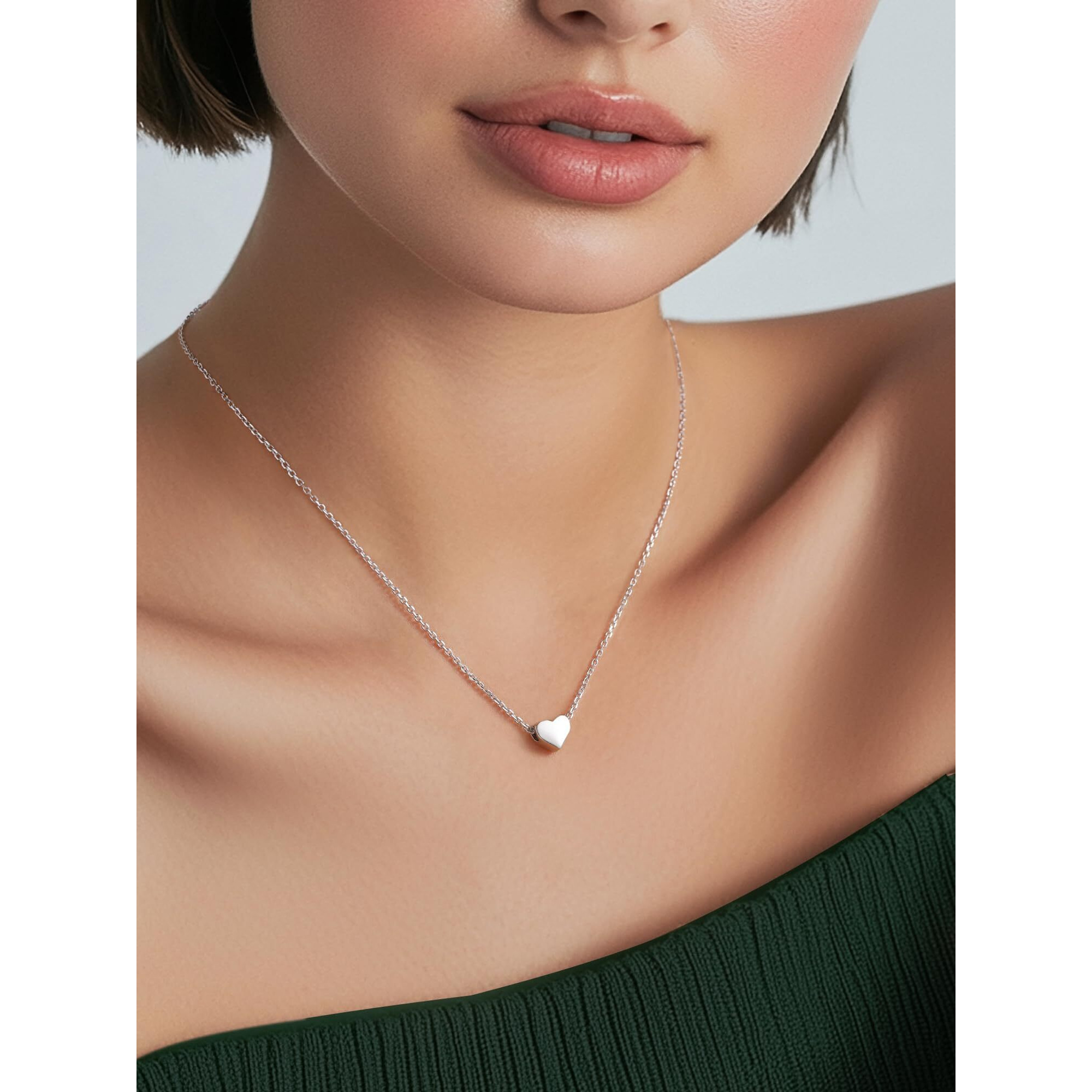 Chicsilver Silver Necklace For Women Tiny Small Heart Necklace For Women Endlessness Love Dainty Necklace - 16""