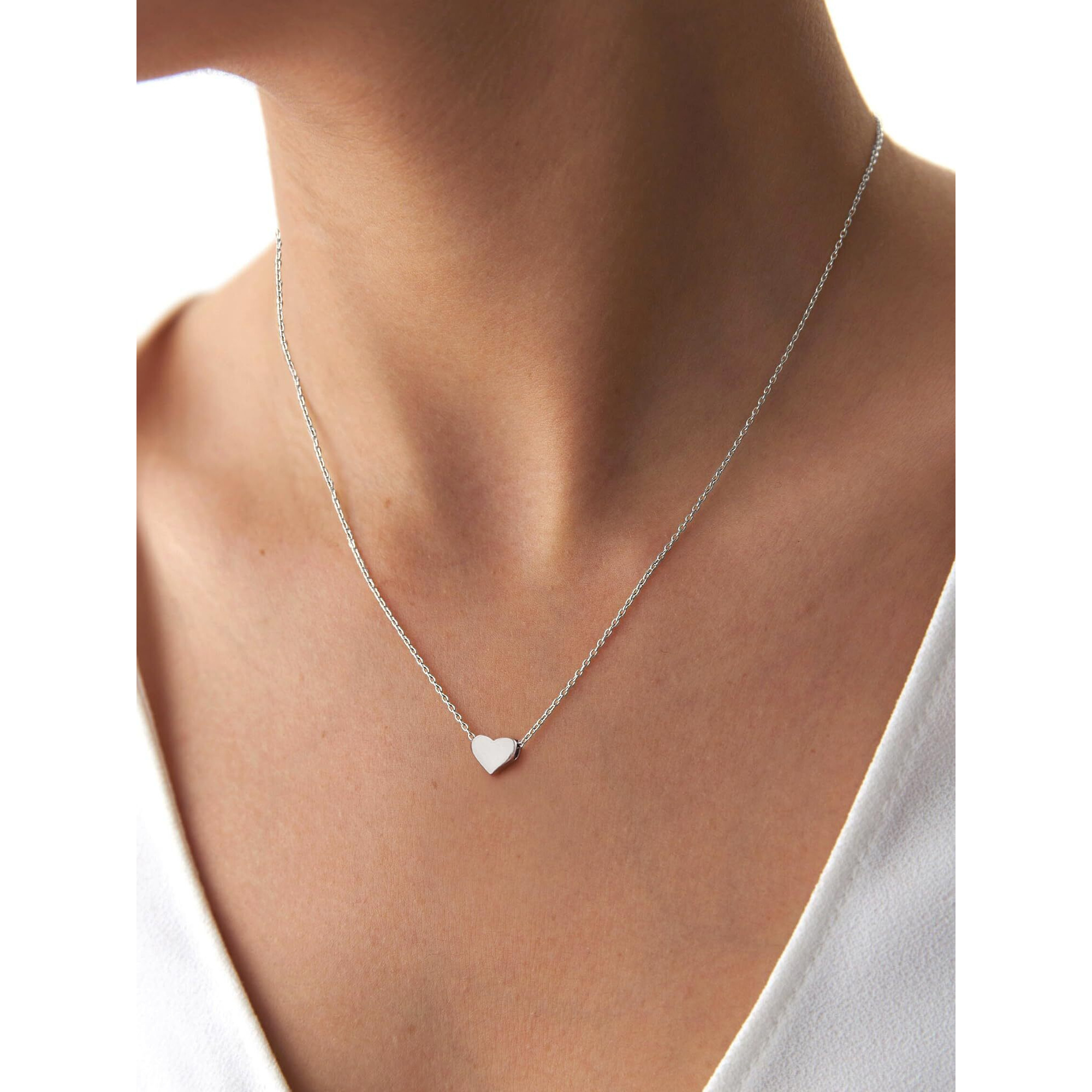 Chicsilver Silver Necklace For Women Tiny Small Heart Necklace For Women Endlessness Love Dainty Necklace - 16""