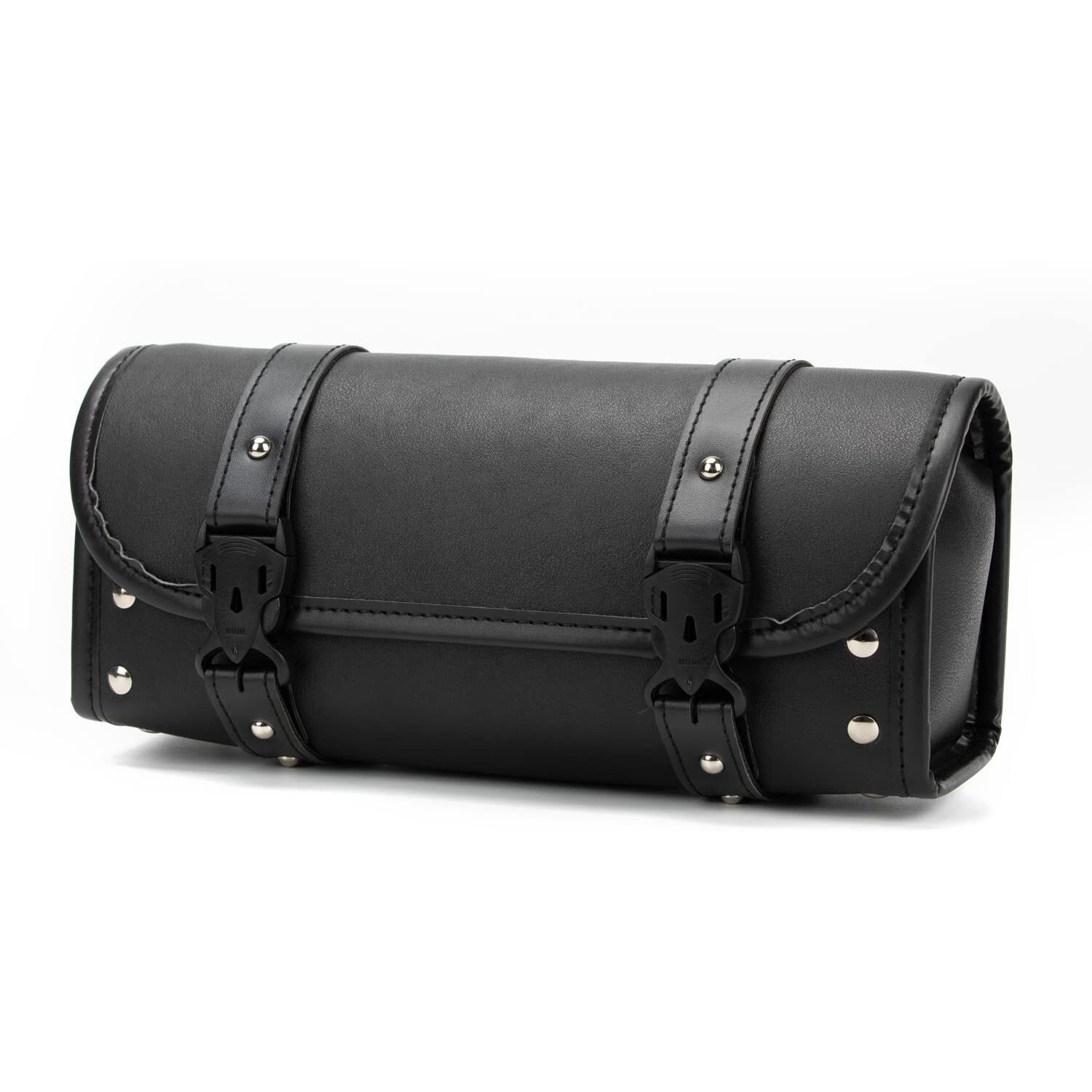 Motorcycle Bag, Universal Motorcycle Handlebar Bag, Motorcycle Fork Bag Pu Leather Black Roll Saddlebags For Honda Kawasaki Suzuki Yamaha