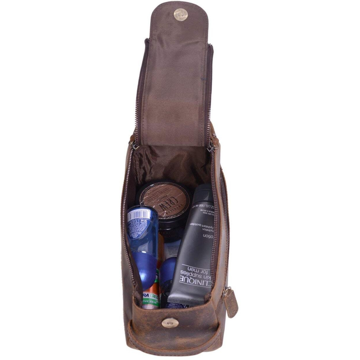 Komalc Premium Buffalo Leather Unisex Toiletry Bag Travel Dopp Kit