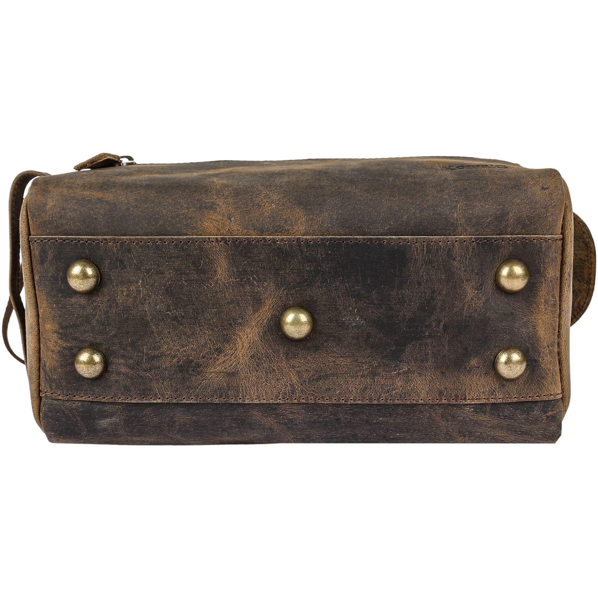 Komalc Premium Buffalo Leather Unisex Toiletry Bag Travel Dopp Kit