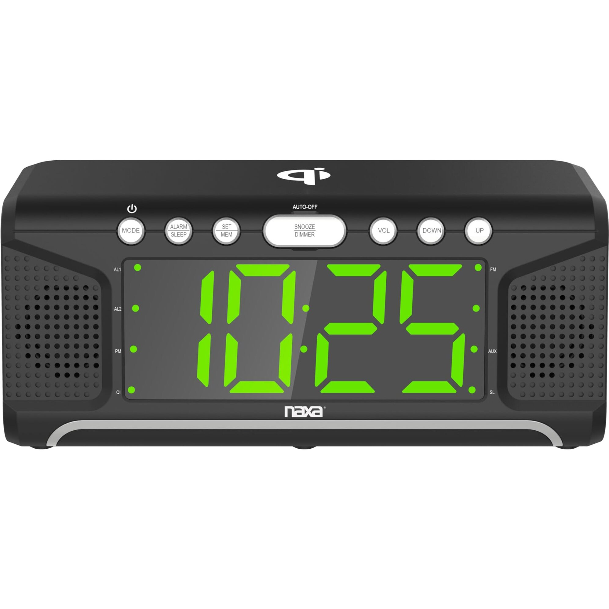 Naxa Electronics Nrc-190 Dual Alarm Clock With Qi Wireless Charging Function For Smartphones/Ipod/Iphone/Tablets, Led Display, Black