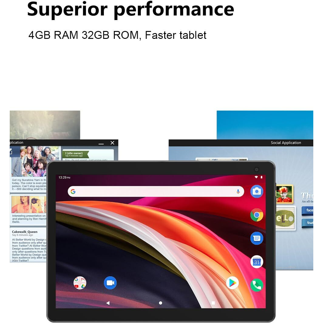 Coopers Tablet 10 Inch Android Tablets, Android 12 Tablet Quad Core Processor 32Gb Storage Tablet Computer, 4Gb Ram, 8Mp Camera, Long Battery Life Black