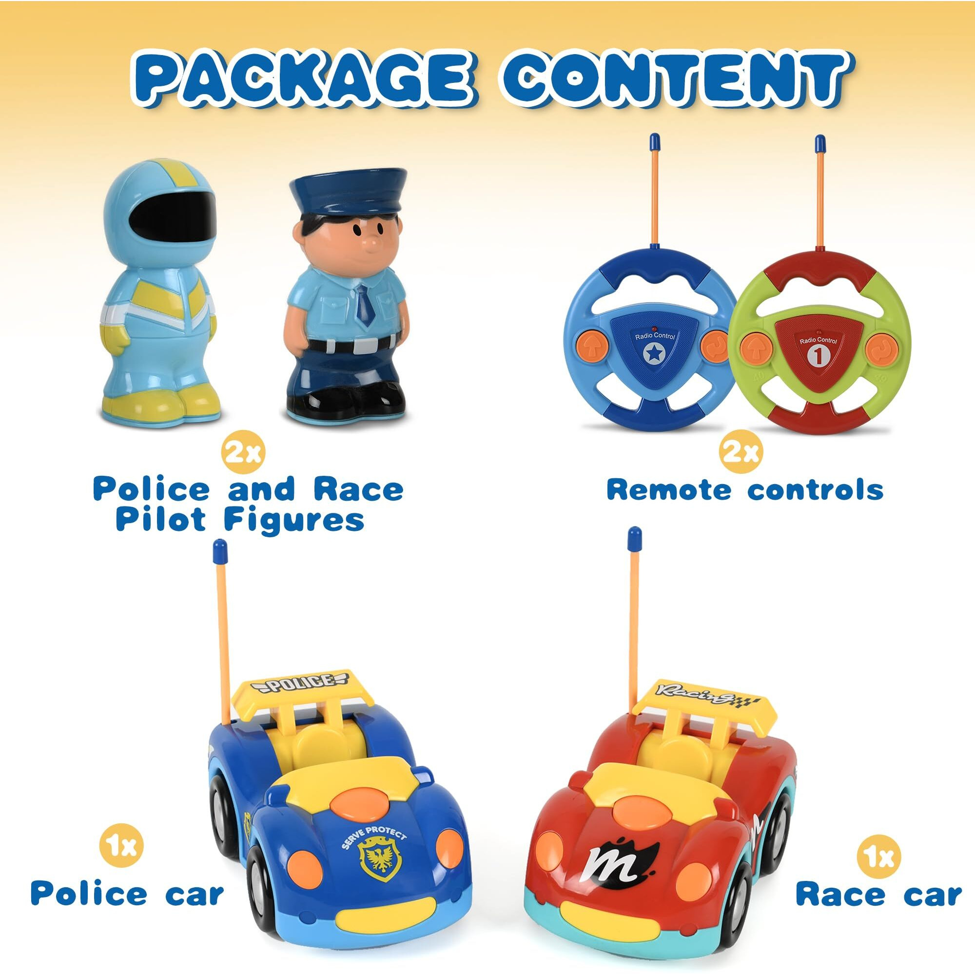 Remote Control Cartoon Police And Racing Cars Rc Toys For Toddlers Kids Boys And Girls - Set Of 2 Vehicles For Simultaneous Play