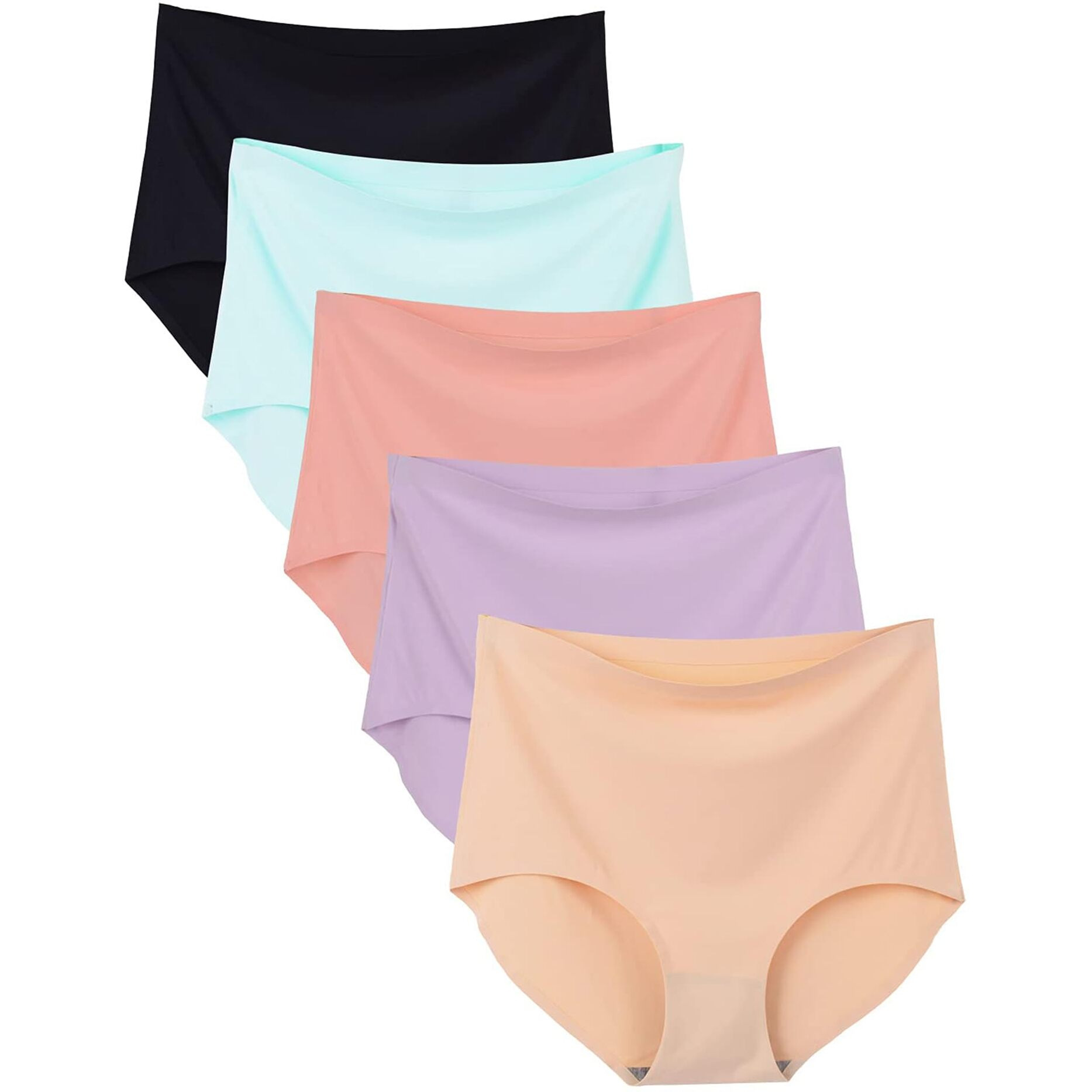 Buankoxy 5 Pack Women's Seamless Invisible Hipster Panties High Waist Underwear(7, Assorted Colors)