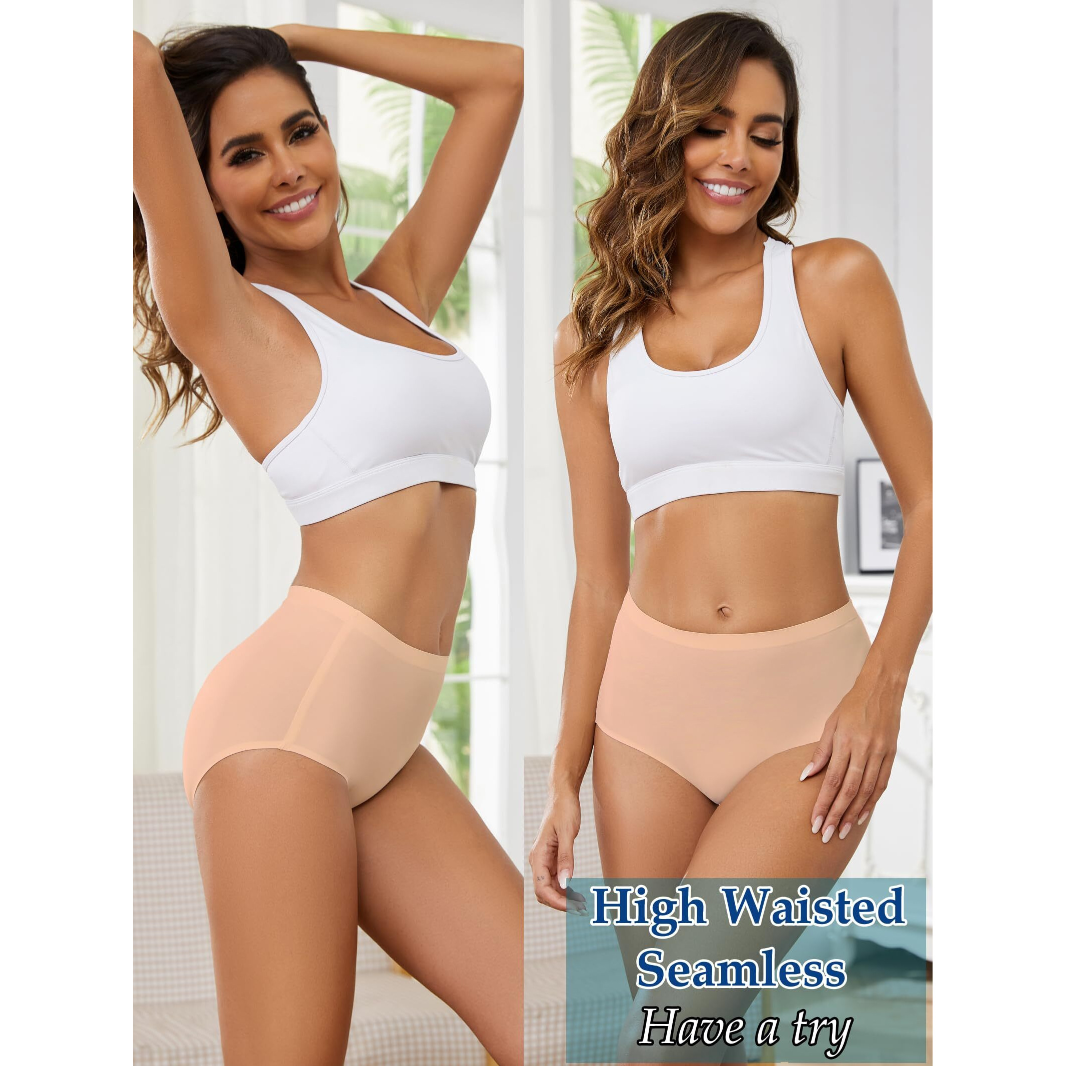 Buankoxy 5 Pack Women's Seamless Invisible Hipster Panties High Waist Underwear(7, Assorted Colors)