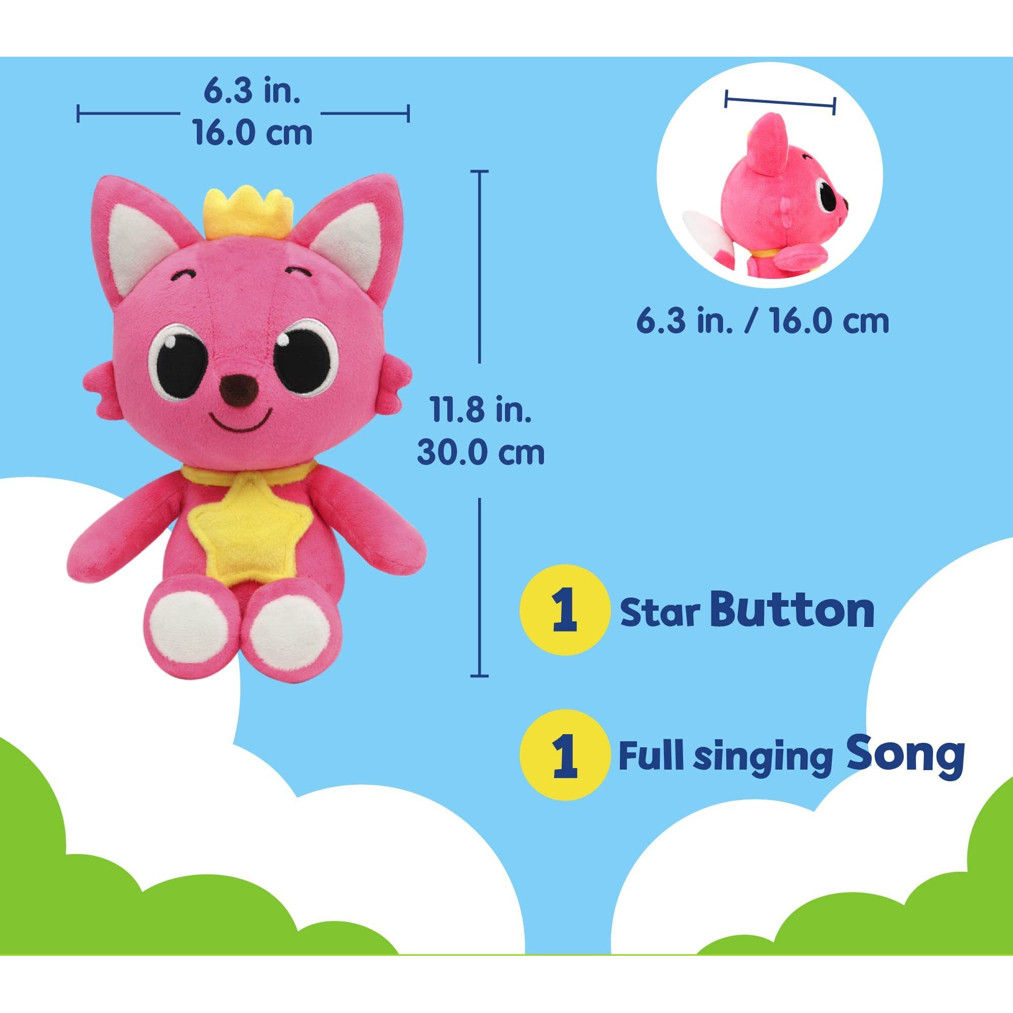 Pinkfong Singing Plush Toy, 11"" Stuffed Animal Toys, Interactive Musical Baby Toys For Toddlers, Gifts For Boys & Girls