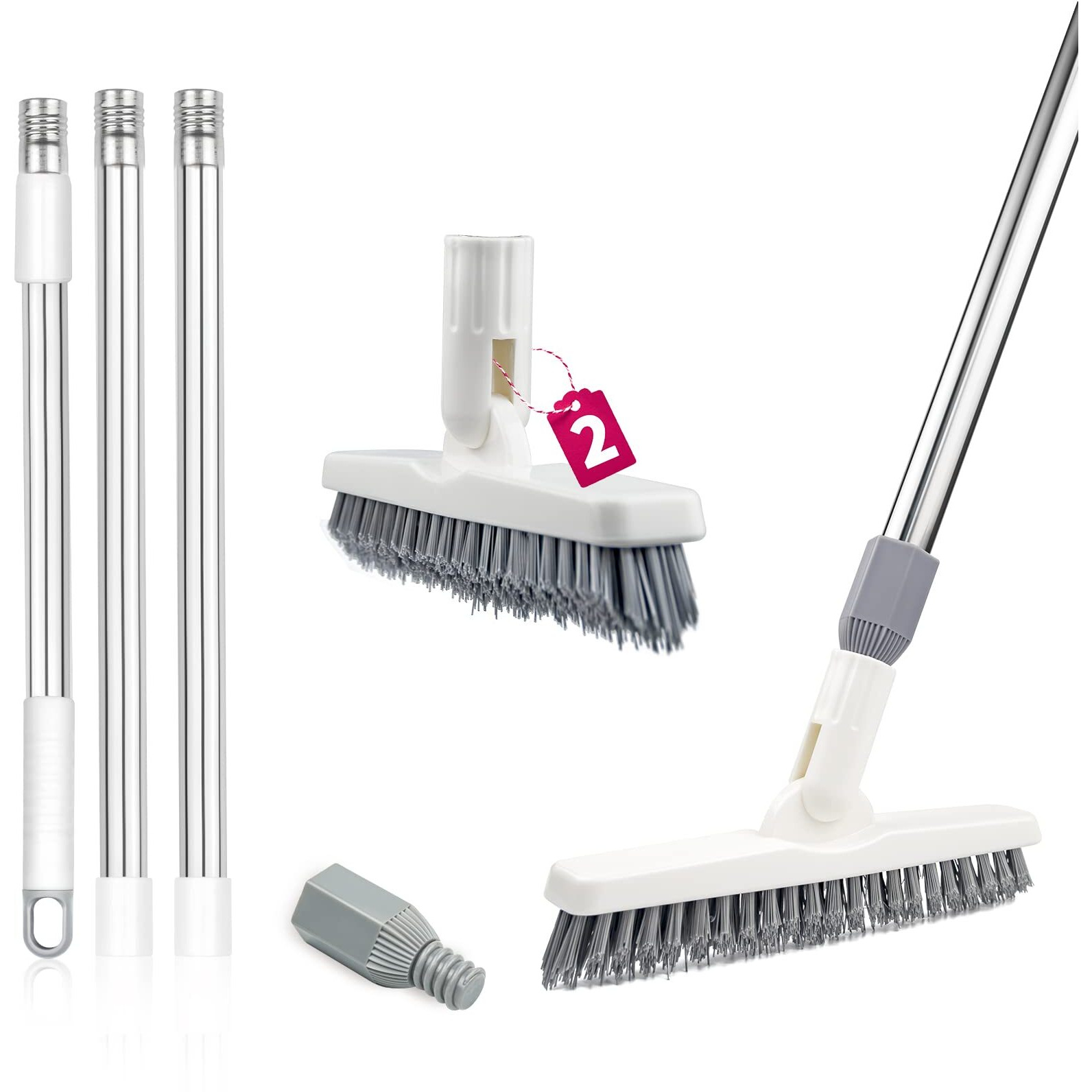Ittaho 2 Pack Grout Brush With Long Handle, 56.5'' Swivel Grout Cleaning Brush, V-Shape Grout Scrub Brush, Extendable Handle Grout Cleaner Brush For Tile Floors,Bathroom,Baseboard,Shower,Corner