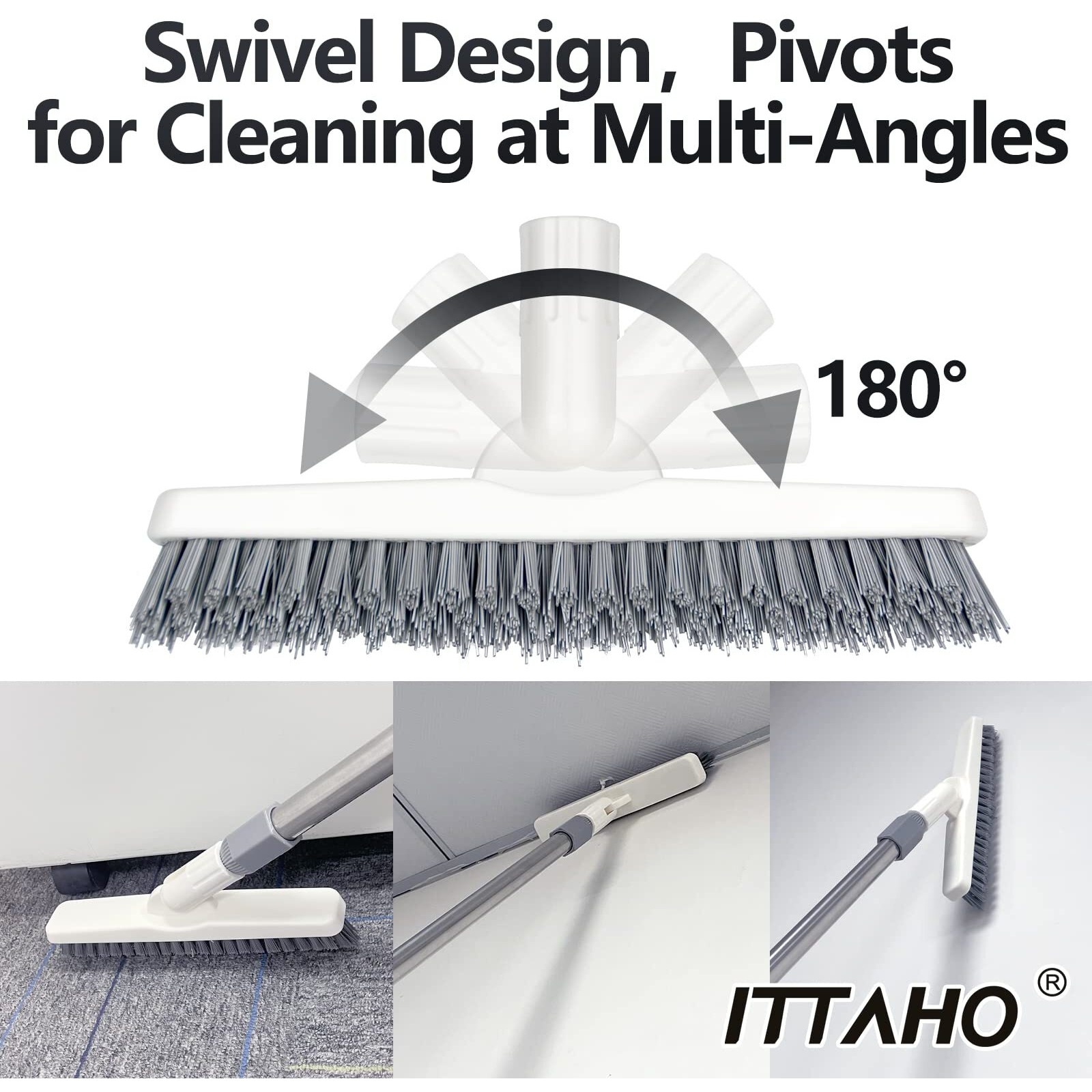 Ittaho 2 Pack Grout Brush With Long Handle, 56.5'' Swivel Grout Cleaning Brush, V-Shape Grout Scrub Brush, Extendable Handle Grout Cleaner Brush For Tile Floors,Bathroom,Baseboard,Shower,Corner