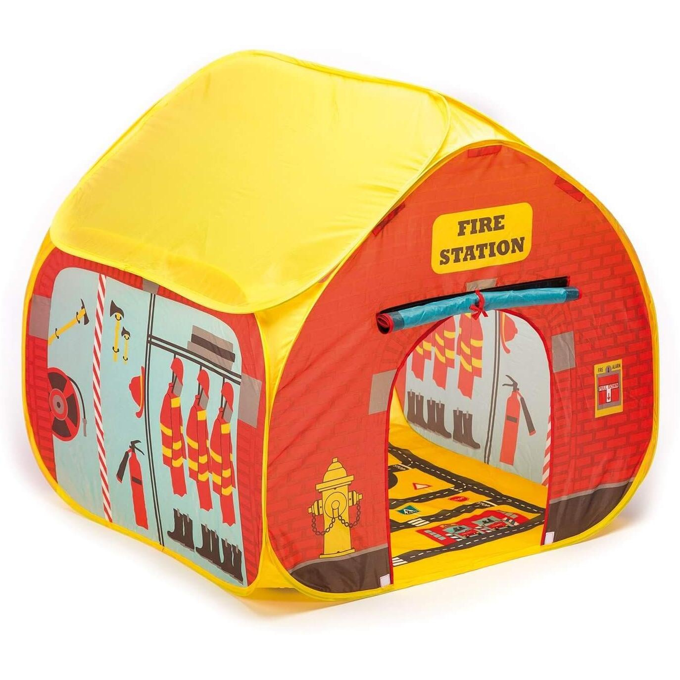 Pop It Up | Firestation Tent With Streetmap Playmat Playhouse | Fun2Give | Front & Back Doors, Spacious Interior, Pretend Play, Toddlers & Kids Ages 3+