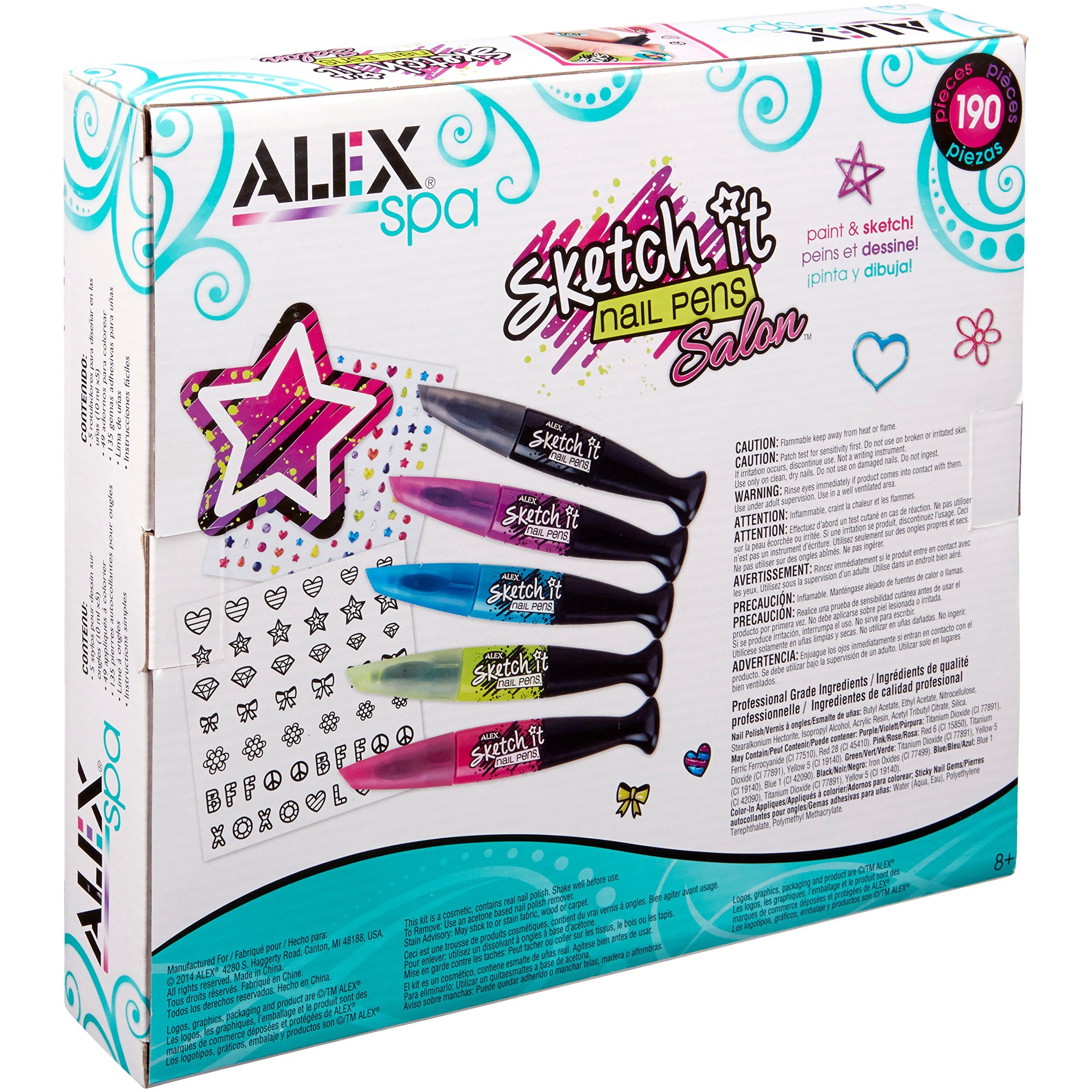 Alex Toys Sketch It Nail Pens Salon Girls Fashion Activity, Sketch And Paint, Create Long Lasting Looks With Beautiful Nail Polish, For Ages 8 And Up