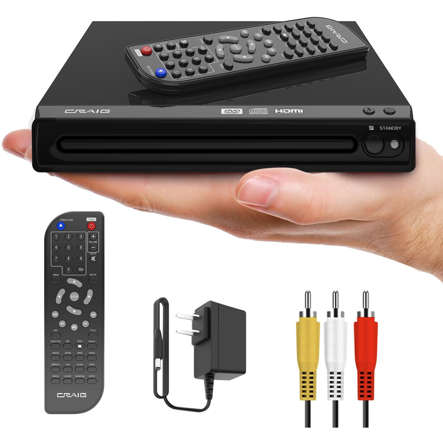 Craig Cvd401A Compact Hdmi Dvd Player With Remote In Black | Compatible With Dvd-R/Dvd-Rw/Jpeg/Cd-R/Cd-R/Cd | Progressive Scan | Up-Convert To 1080P |