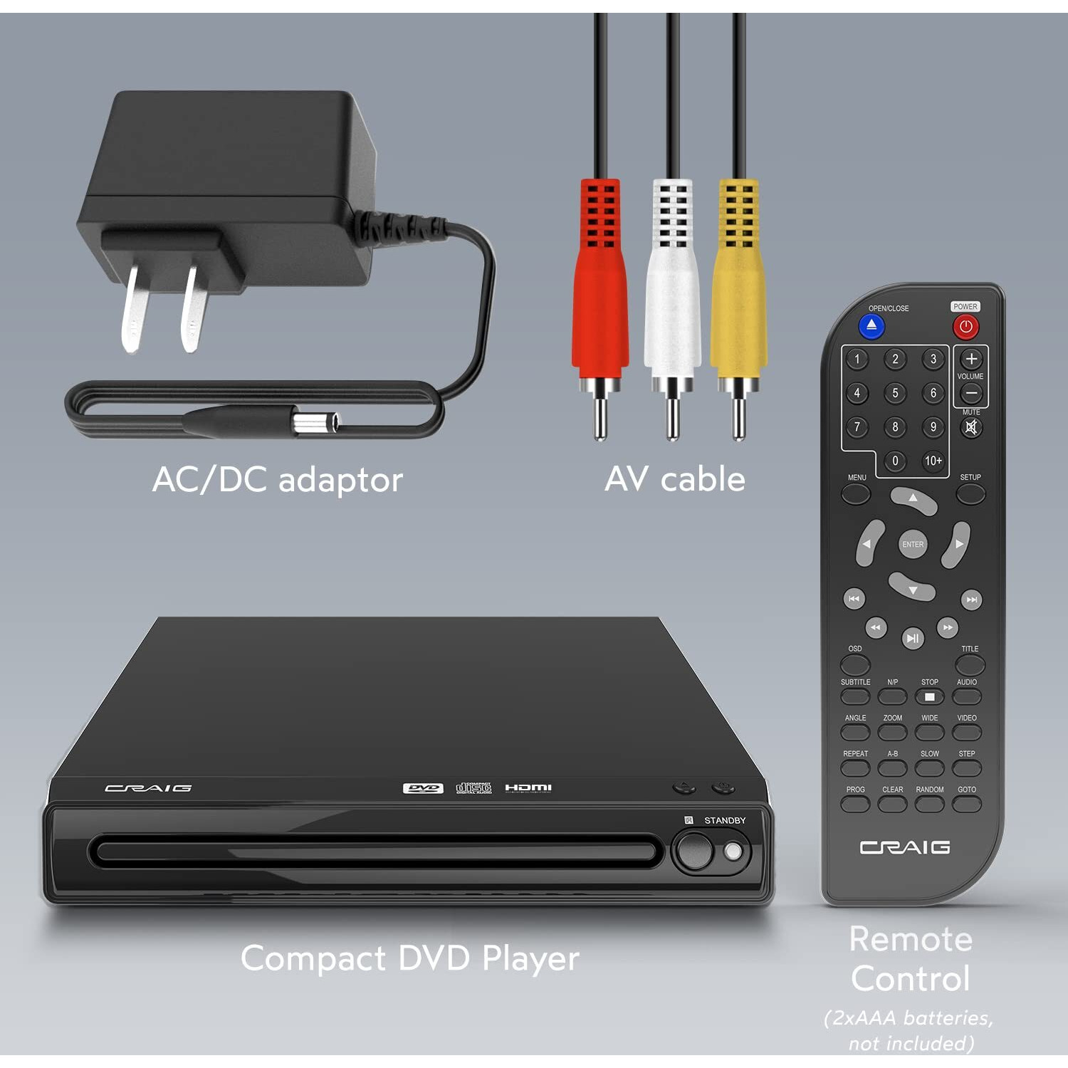 Craig Cvd401A Compact Hdmi Dvd Player With Remote In Black | Compatible With Dvd-R/Dvd-Rw/Jpeg/Cd-R/Cd-R/Cd | Progressive Scan | Up-Convert To 1080P |