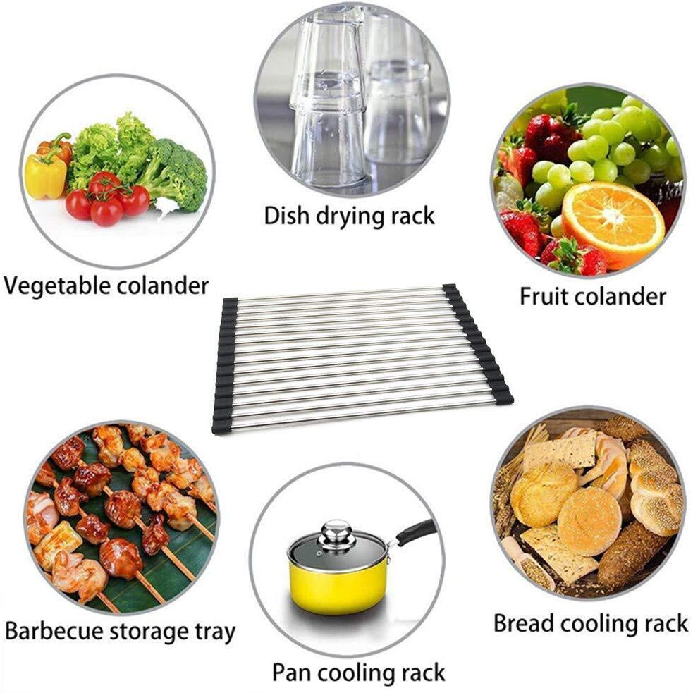 Fafcitvz Stainless Steel Roll Up Dish Rack Over The Sink Roll Out Dish Drying Rack For Kitchen Dishes,Cups