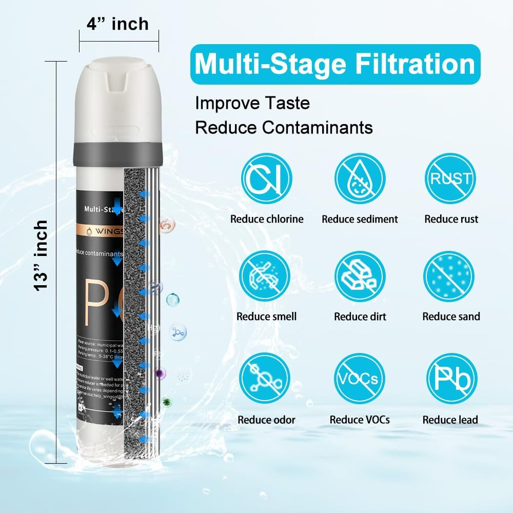 Under Sink Water Filter Replacement, Reduce 99.99% Chlorine, Heavy Metals, Odor, Smell, Rust, Sediment, 8K Life & High-Flow, Multi-Stage Filter, Compatible With Ws-Qc-001/ Ws-Qc-001(F)