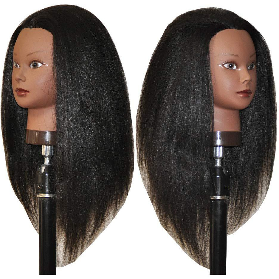 Afro Coarse 100% Real Hair Mannequin Head Hairdresser Training Head Manikin Cosmetology Head (Yaki-K)