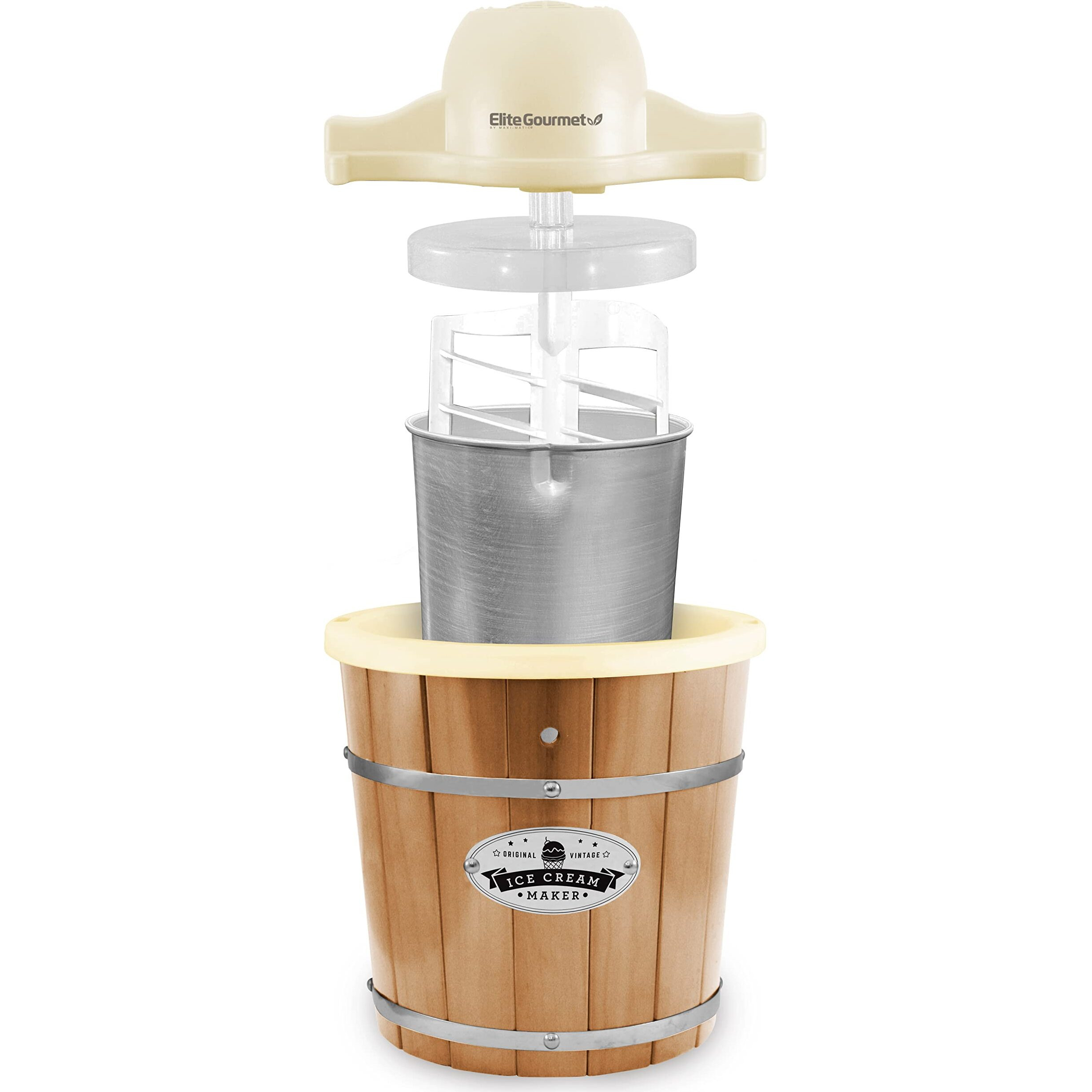 Elite Gourmet Eim-924L, 4 Qt. Electric Motorized Ice Cream Maker Ice & Rock Salt, 4Qt. Freezing Canister, Creamy Ice Cream, Gelato, Frozen Yogurt, Or Sorbet, Recipe Booklet