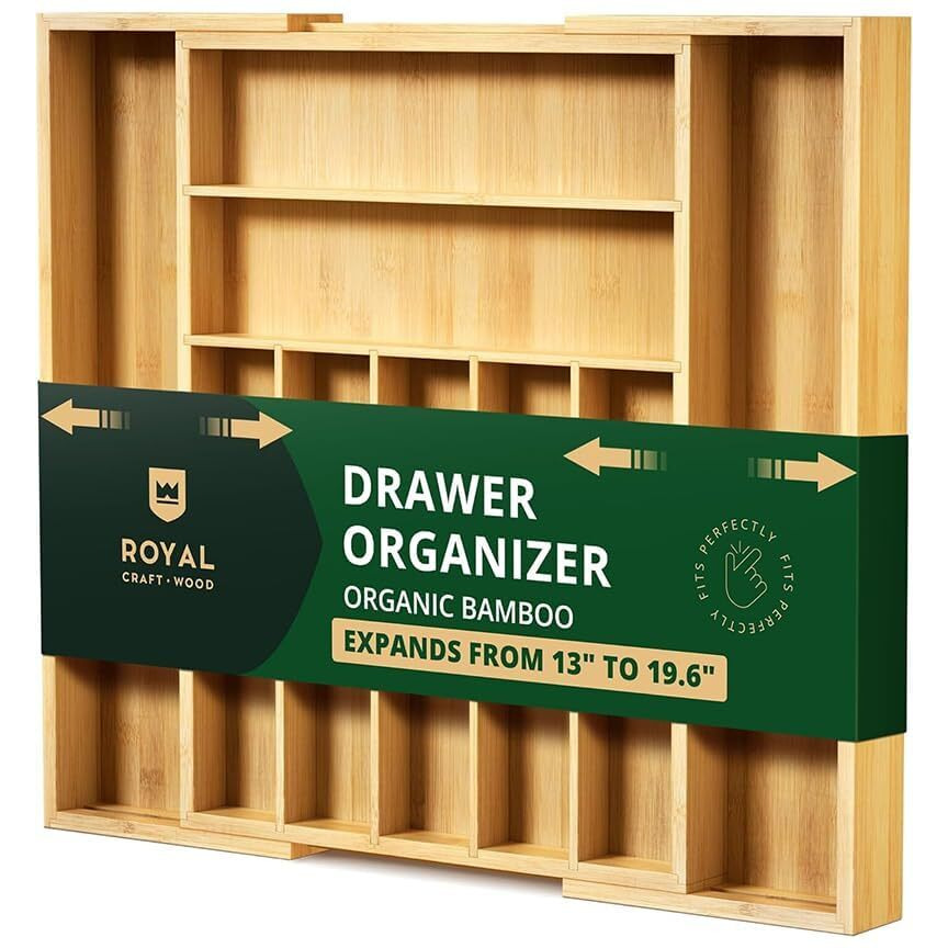 Luxury Bamboo Kitchen Drawer Organizer - Silverware Organizer - Utensil Holder And Cutlery Tray With Grooved Drawer Dividers For Flatware And Kitchen Utensils (9 Slot, Natural)