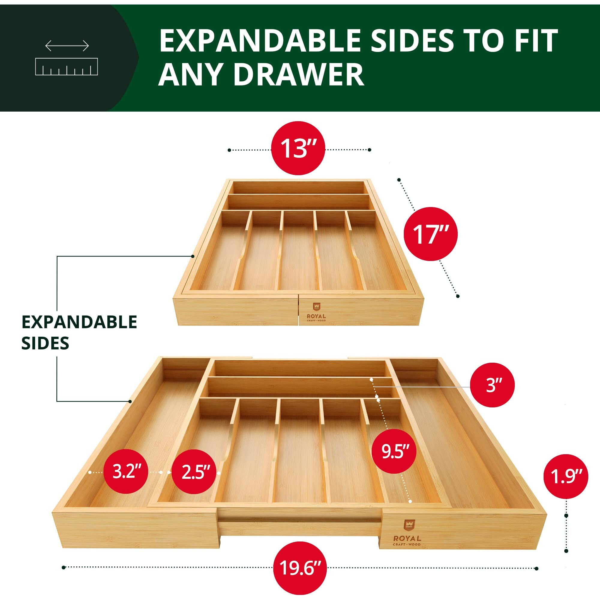 Luxury Bamboo Kitchen Drawer Organizer - Silverware Organizer - Utensil Holder And Cutlery Tray With Grooved Drawer Dividers For Flatware And Kitchen Utensils (9 Slot, Natural)