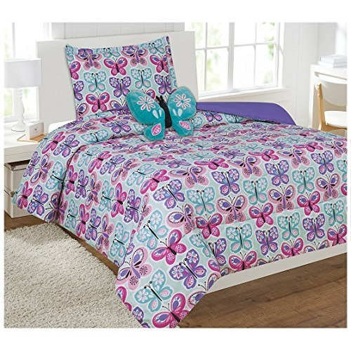 Fancy Linen Girls Comforter Set Butterfly Blue/Turquoise Purple New  Butterfly Blue (Twin Comforter)